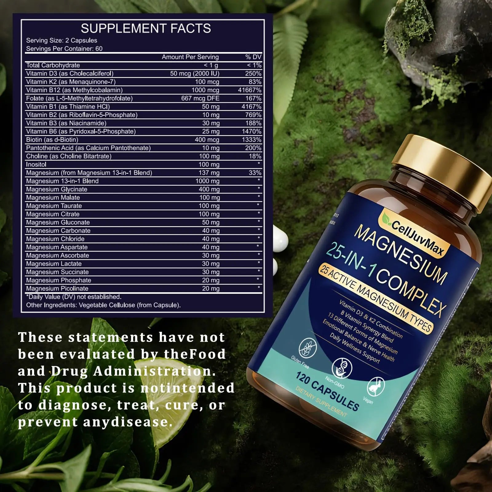25-in-1 Magnesium Complex | Multi-Form Absorbable Blend for Daily Nutritional Support, 120 Vegan Caps (1) PBZPBZnz supplements