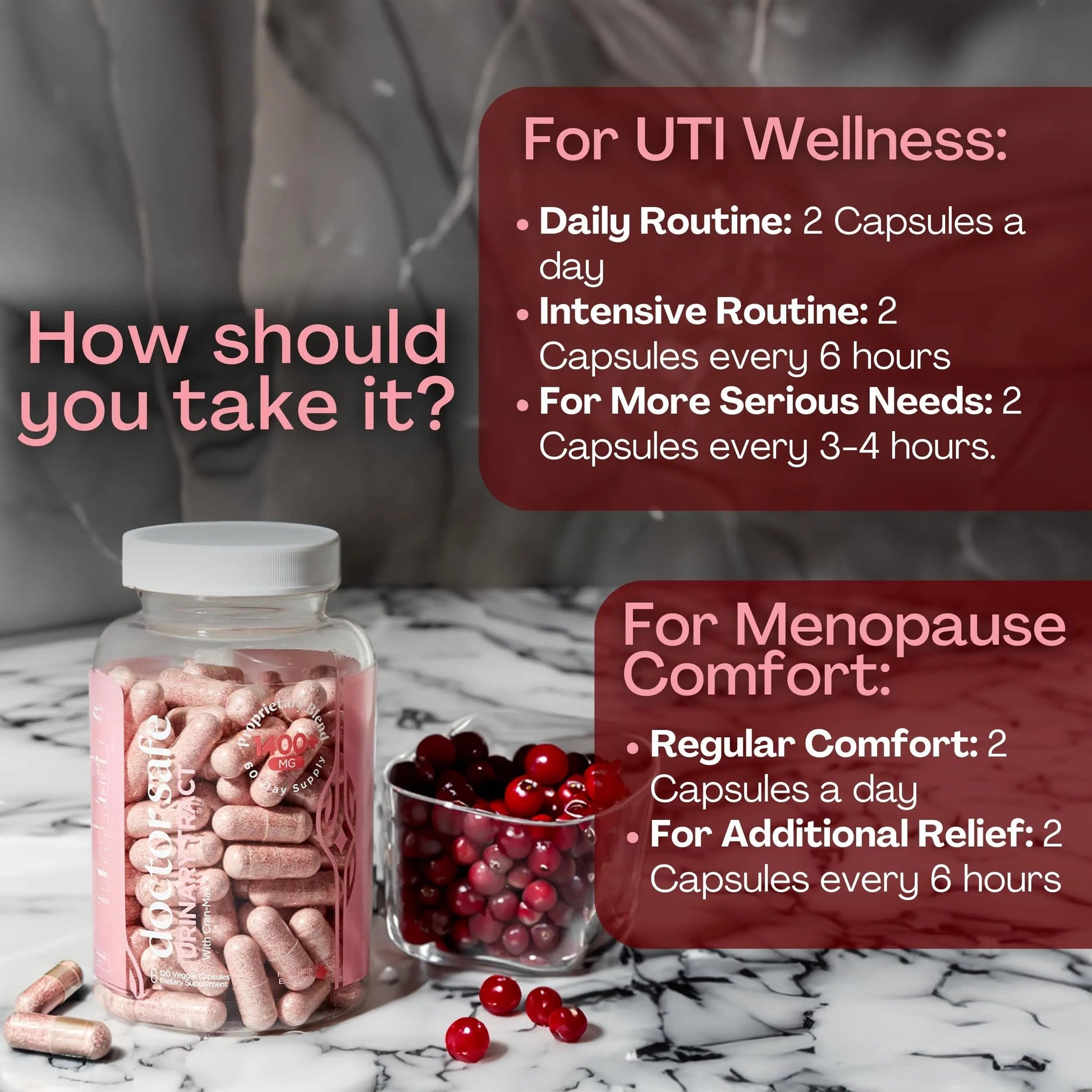 Cranberry Supplement, D-Mannose Capsules Made with Concentrated Whole Fruit Cranberry, Natural Support for Rapid Action to Help Cleanse and Protect the Urinary Tract* (120 Count) DOCTOR SAFEAu supplements