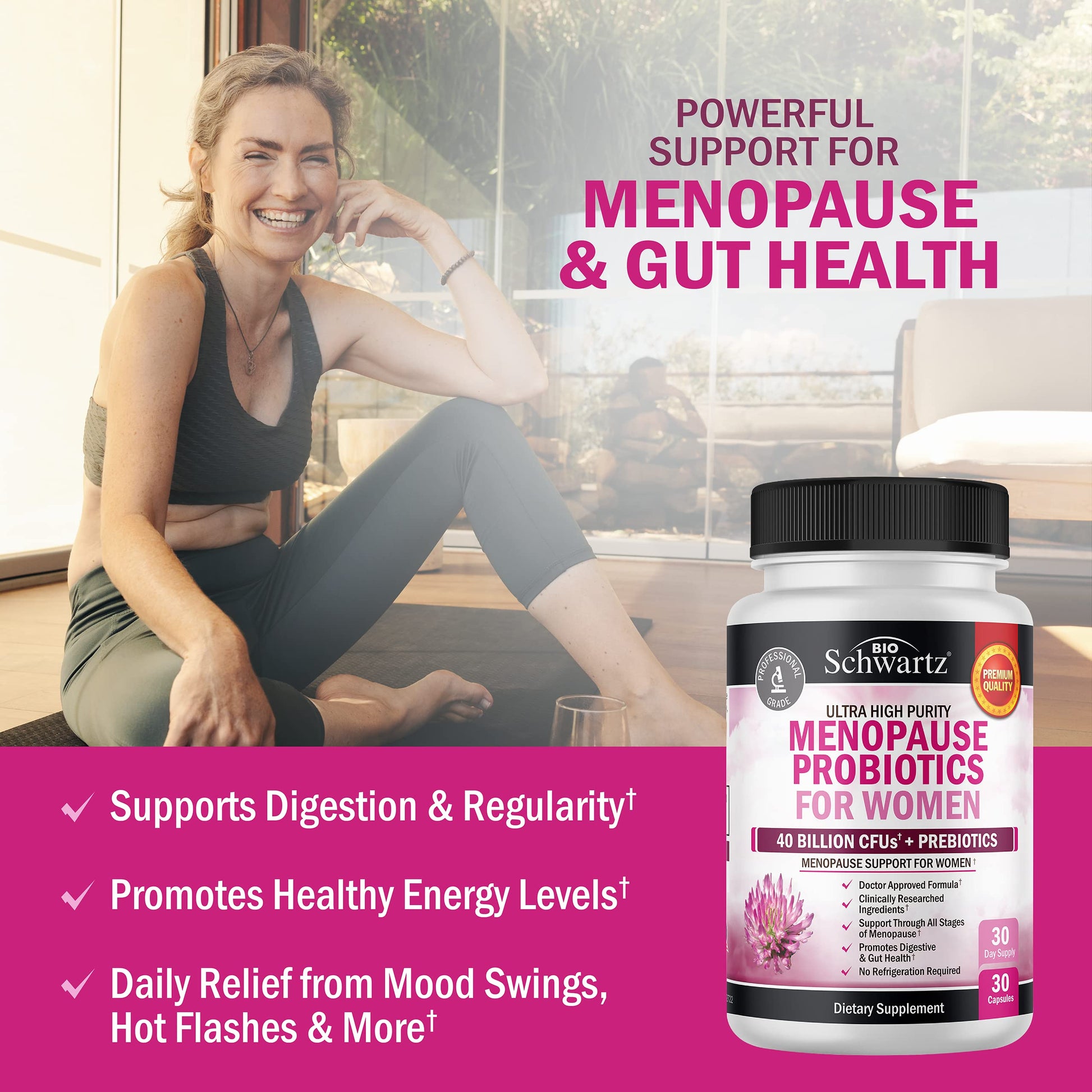 Menopause Support Probiotics for Women - Hot Flashes Night Sweats Mood Swings BioSchwartzAu supplements