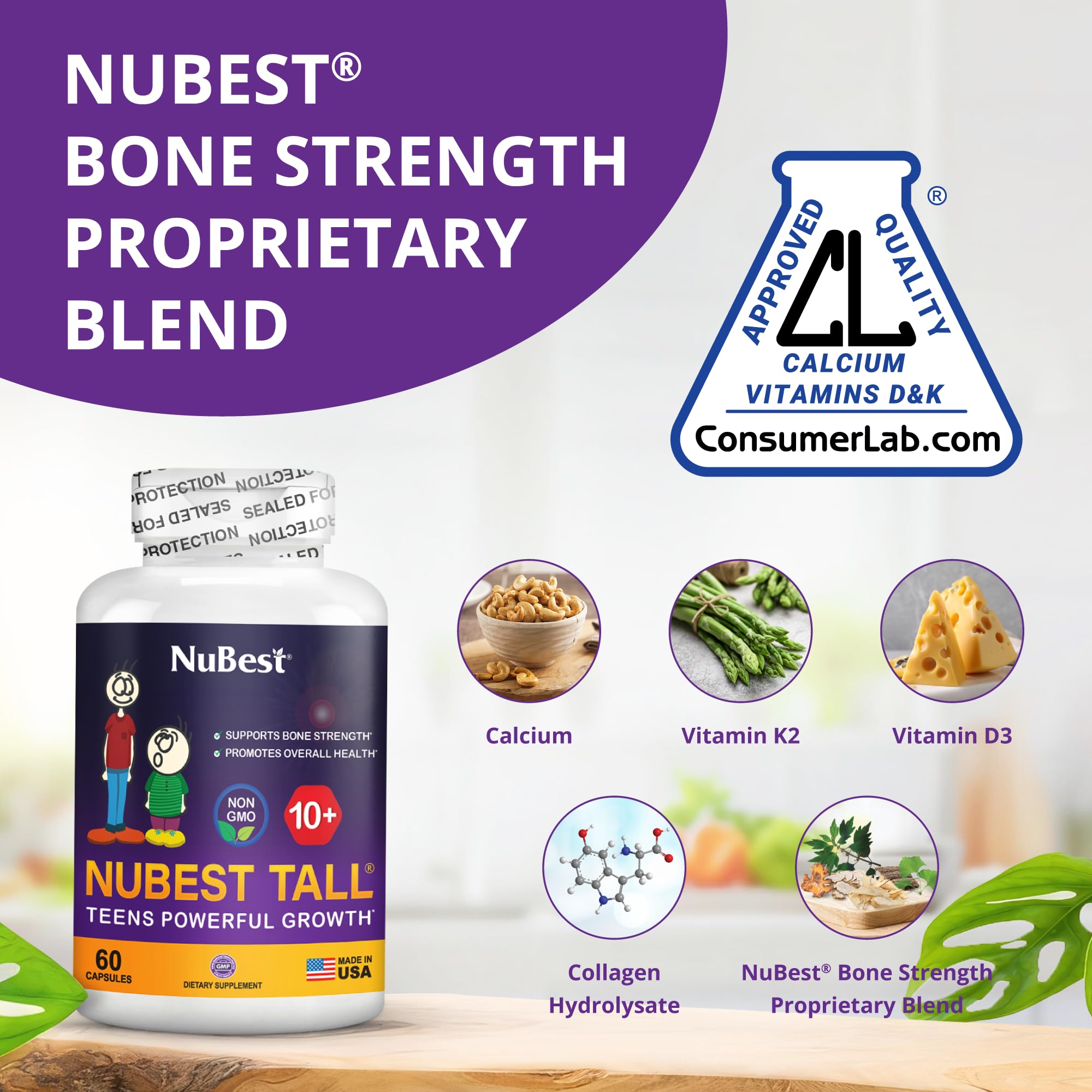 NuBest Tall 10+ Premium Bone Strength Formula, Enhanced Immunity and Overall Health for Age 10+ with Calcium, Vitamin D3, Vitamin K2, and Multivitamins | 60 Capsules | 1 Month Supply NuBestAu supplements