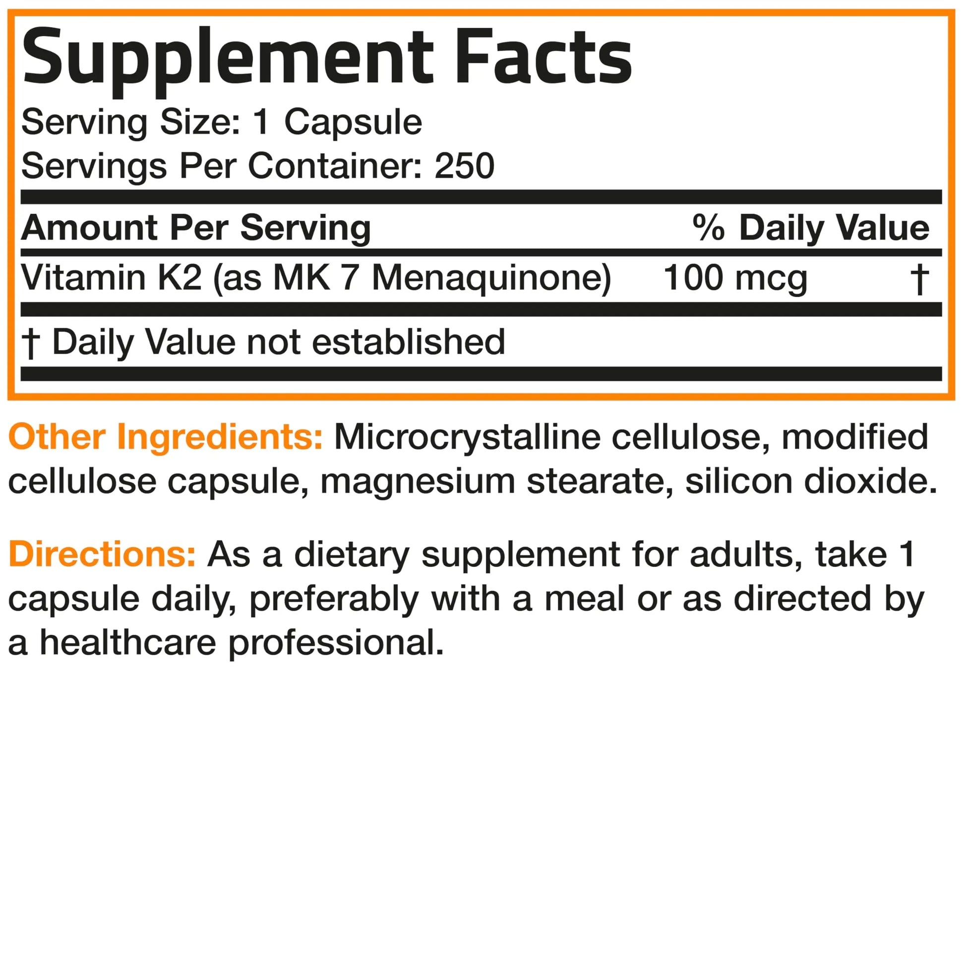 Bronson Vitamin K2 as MK-7 Menaquinone 100 mcg Non-GMO, 250 Capsules BronsonAu supplements