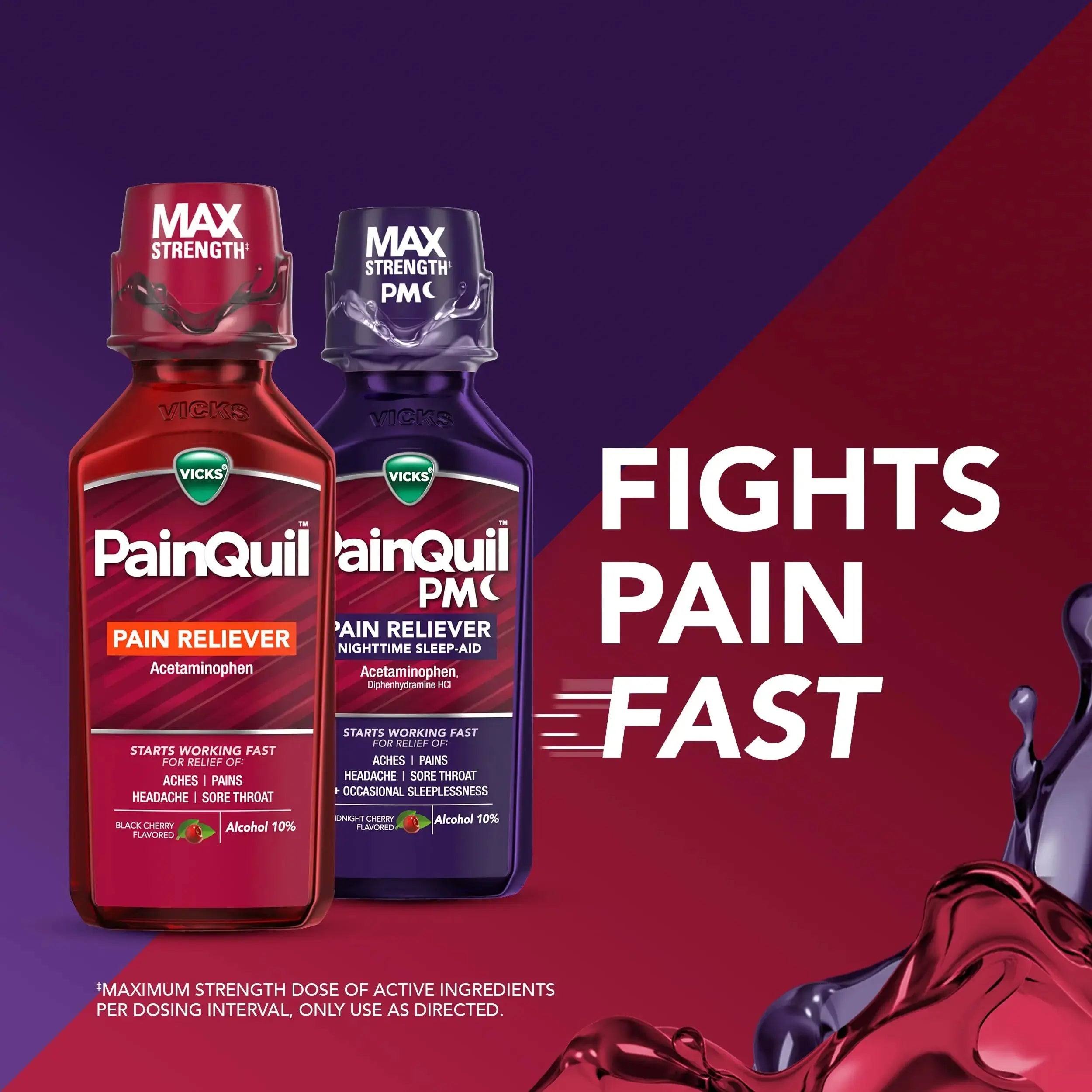 Vicks PainQuil & PainQuil PM Pain Relief Liquid, 1000mg Acetaminophen, 2x12 oz VicksAu supplements