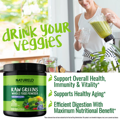 NATURELO Raw Greens Superfood Powder - Wild Berry Flavor - Boost Ener NATURELOUS supplements