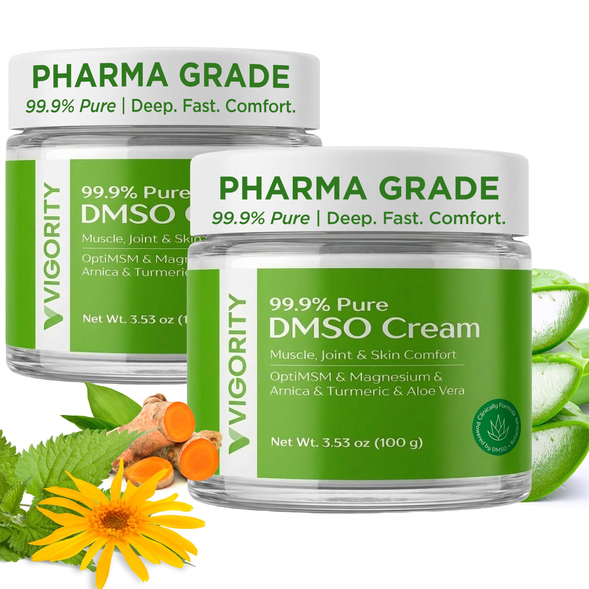 Vigority DMSO Cream 99.9% Pure for Topical Joint, Muscle Comfort - DMSO Pharmaceutical Grade Cream with Arnica, Magnesium, Turmeric, OptiMSM, Aloe Vera 2 Pack VigorityAu supplements