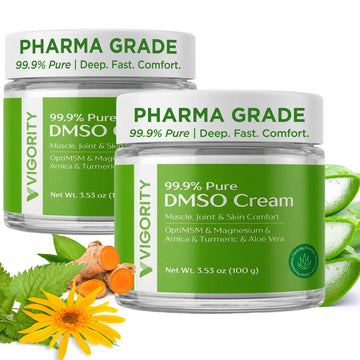 Vigority DMSO Cream 99.9% Pure for Topical Joint, Muscle Comfort - DMSO Pharmaceutical Grade Cream with Arnica, Magnesium, Turmeric, OptiMSM, Aloe Vera 2 Pack VigorityAu supplements