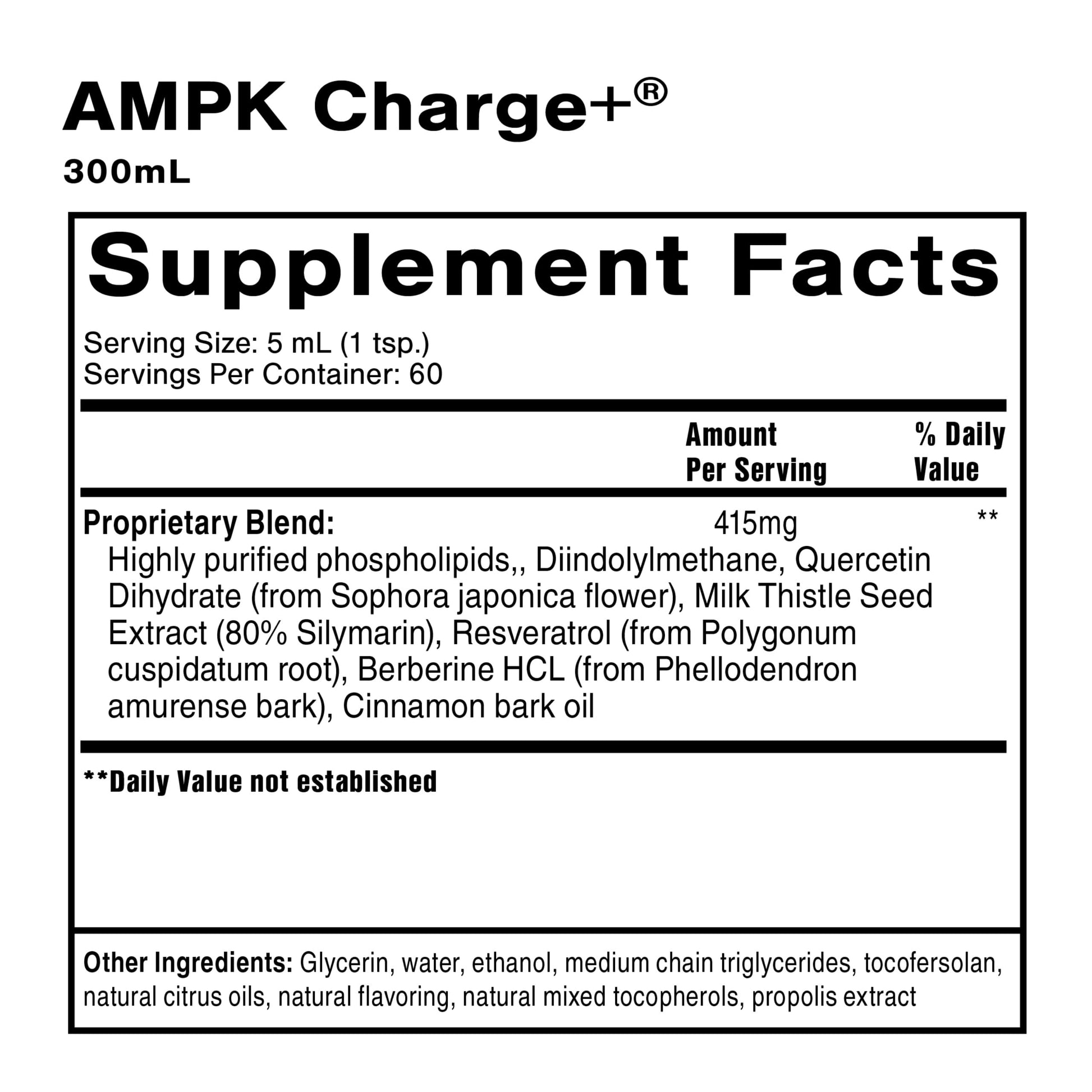 Quicksilver Scientific AMPK Charge+ - Support The Benefits of Intermittent Fasting, Carb Restrictive + Keto Protocols - Promotes Energy Production, Fat Breakdown + Healthy Aging (10.14oz / 300ml) Quicksilver ScientificUS supplements