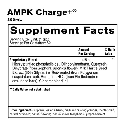 Quicksilver Scientific AMPK Charge+ - Support The Benefits of Intermittent Fasting, Carb Restrictive + Keto Protocols - Promotes Energy Production, Fat Breakdown + Healthy Aging (10.14oz / 300ml) Quicksilver ScientificUS supplements