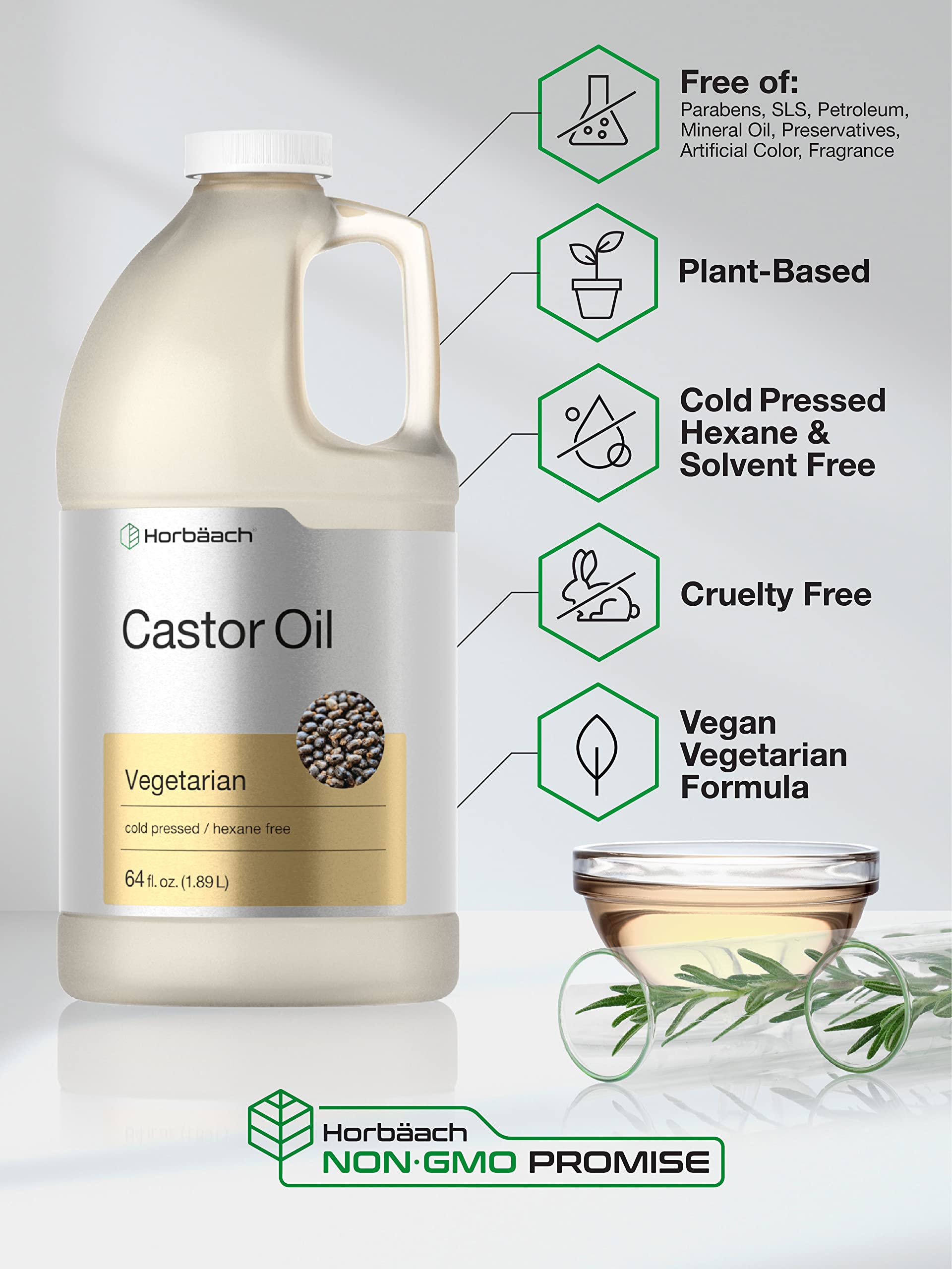 Castor Oil 64oz | for Hair Health, Eyelashes & Eyebrows | Hexane Free & Cold Pressed HorbäachAu supplements