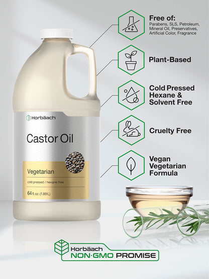 Castor Oil 64oz | for Hair Health, Eyelashes & Eyebrows | Hexane Free & Cold Pressed HorbäachUS supplements