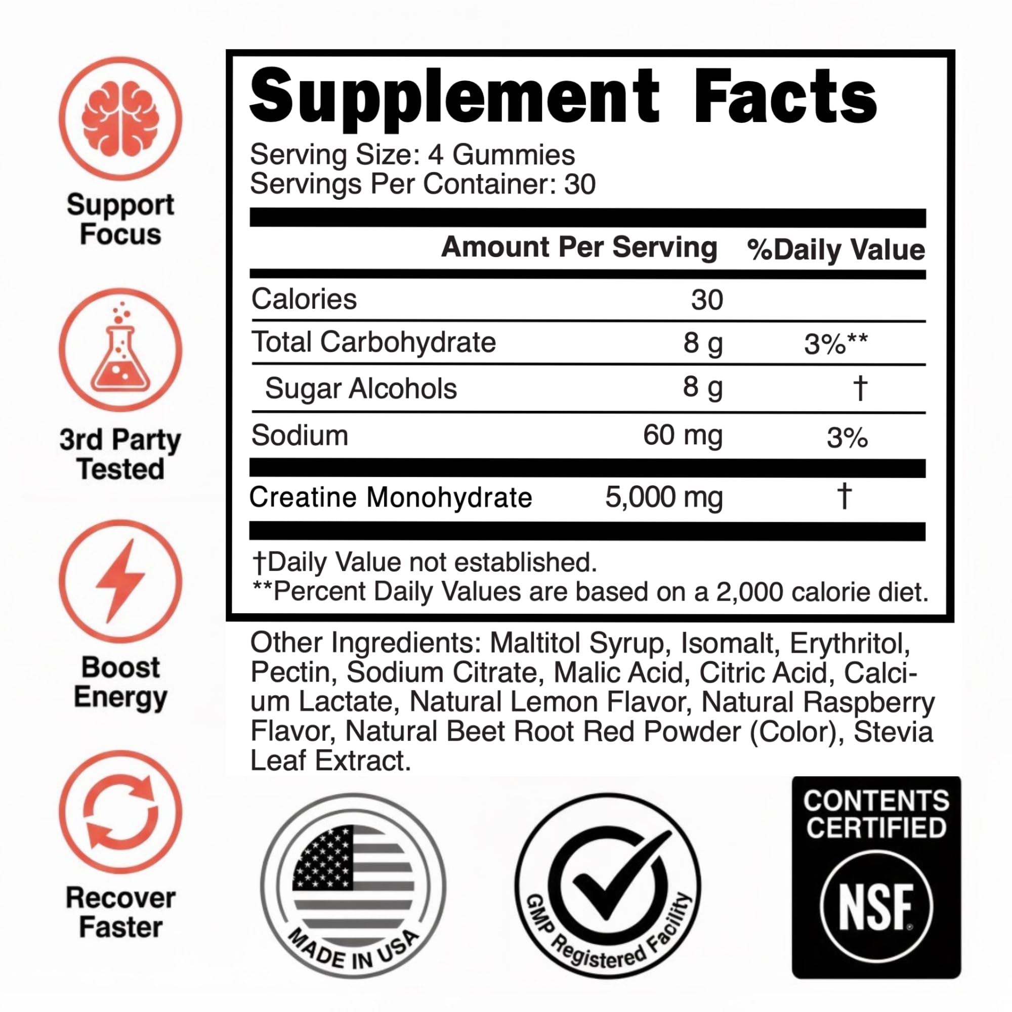 Creatine Monohydrate Gummies 5g - Raspberry Lemonade Flavored Creatine for Women and Men - Supplement for Muscle Gain, Strength, Energy, Cognitive Health, Pre and Post Workout, Recovery, (120 Gummies) Alpha Nutrition PowerAu supplements