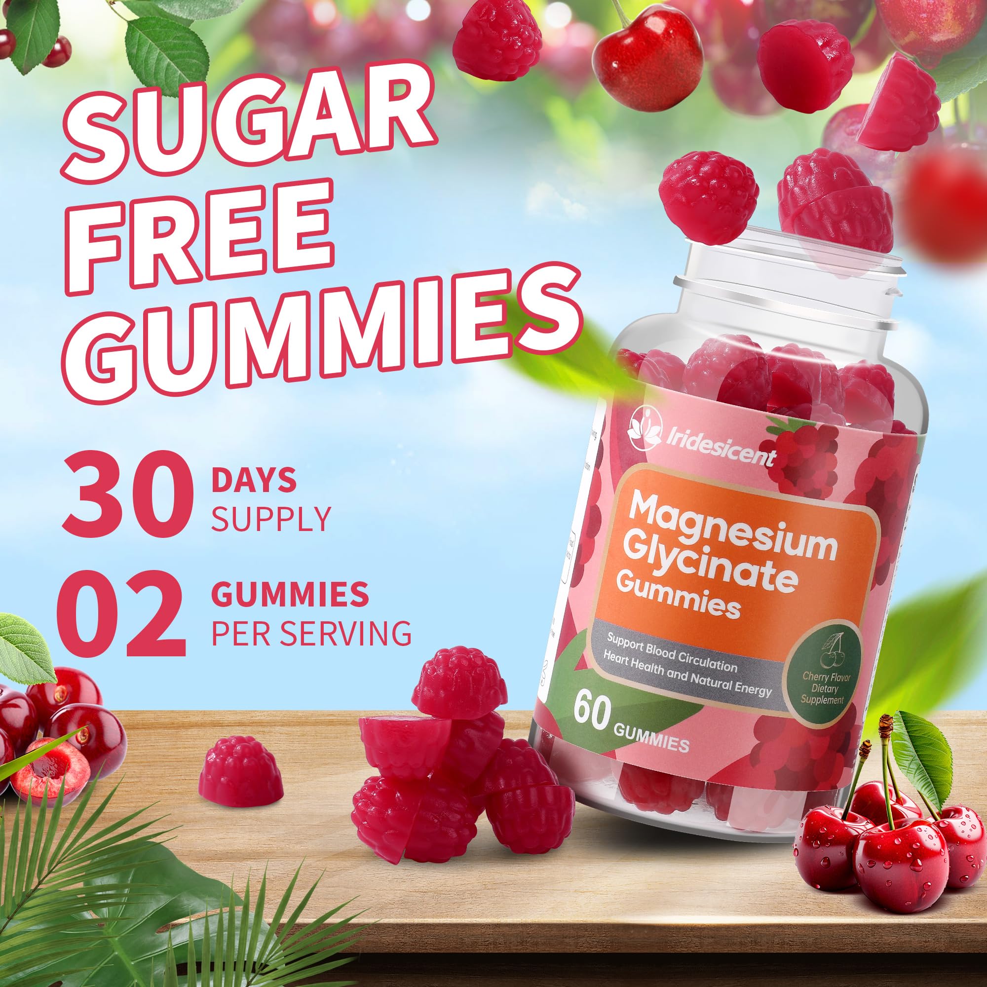IRIDESICENT Magnesium Glycinate Gummies 400mg, Sugar Free Magnesium Supplement w/Ashwagandha, Zinc, Vegan Magnesium Glycinate Supplement for Adults - 120 Cherry Gummies IRIDESICENTAu supplements