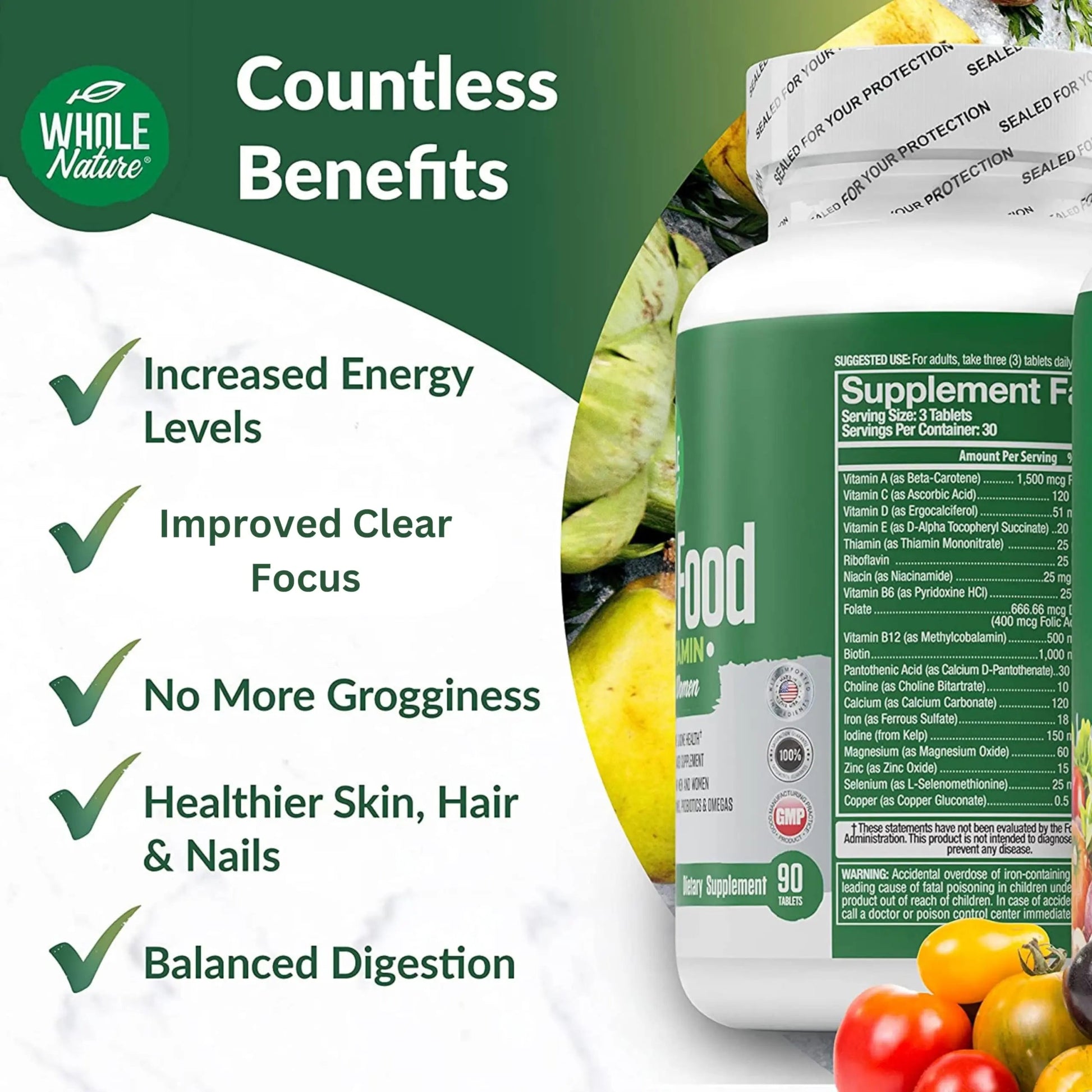 Whole Nature Whole Food Multivitamin for Men and Women Complete Daily Superfood Vitamins Plus Minerals Digestive Enzymes Whole NatureAu supplements