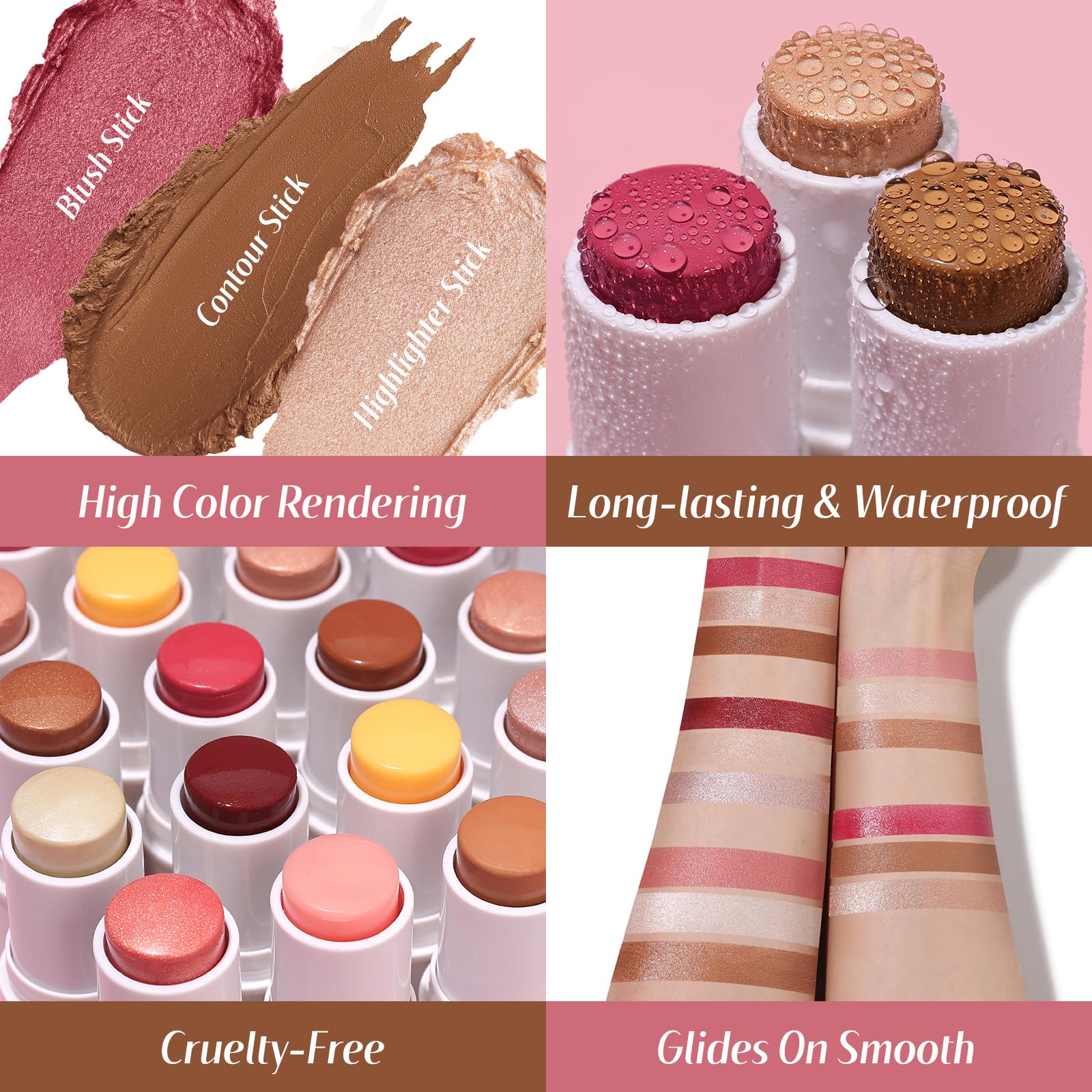 KIMUSE Face Sticks Trio, Cream Blush Stick & Highlighter Stick & Contour Stick for Sculpt the Cheeks, Long Lasting Cream Contour Stick Trio for Face Makeup, with Brush KIMUSEAu supplements