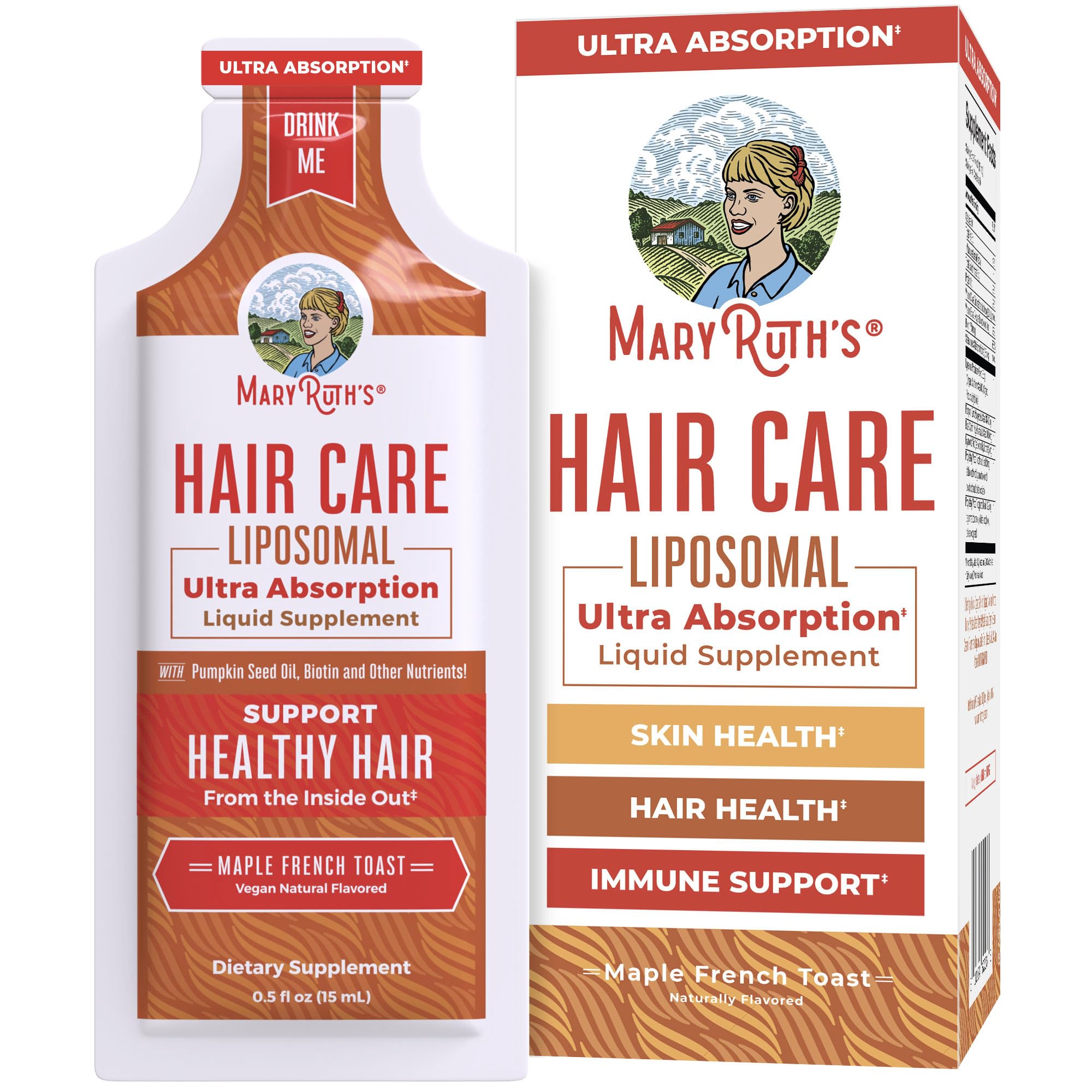 MaryRuth Organics Hair Growth Vitamins, Sugar & Gluten Free, Liquid Hair Vitamins with Vitamin D3, Vitamin E Biotin Hyaluronic Acid, Selenium for Hair & Skin Care Vegan, Non-GMO, 14-0.5 Fl Oz Pouches MARYRUTH'SUS supplements