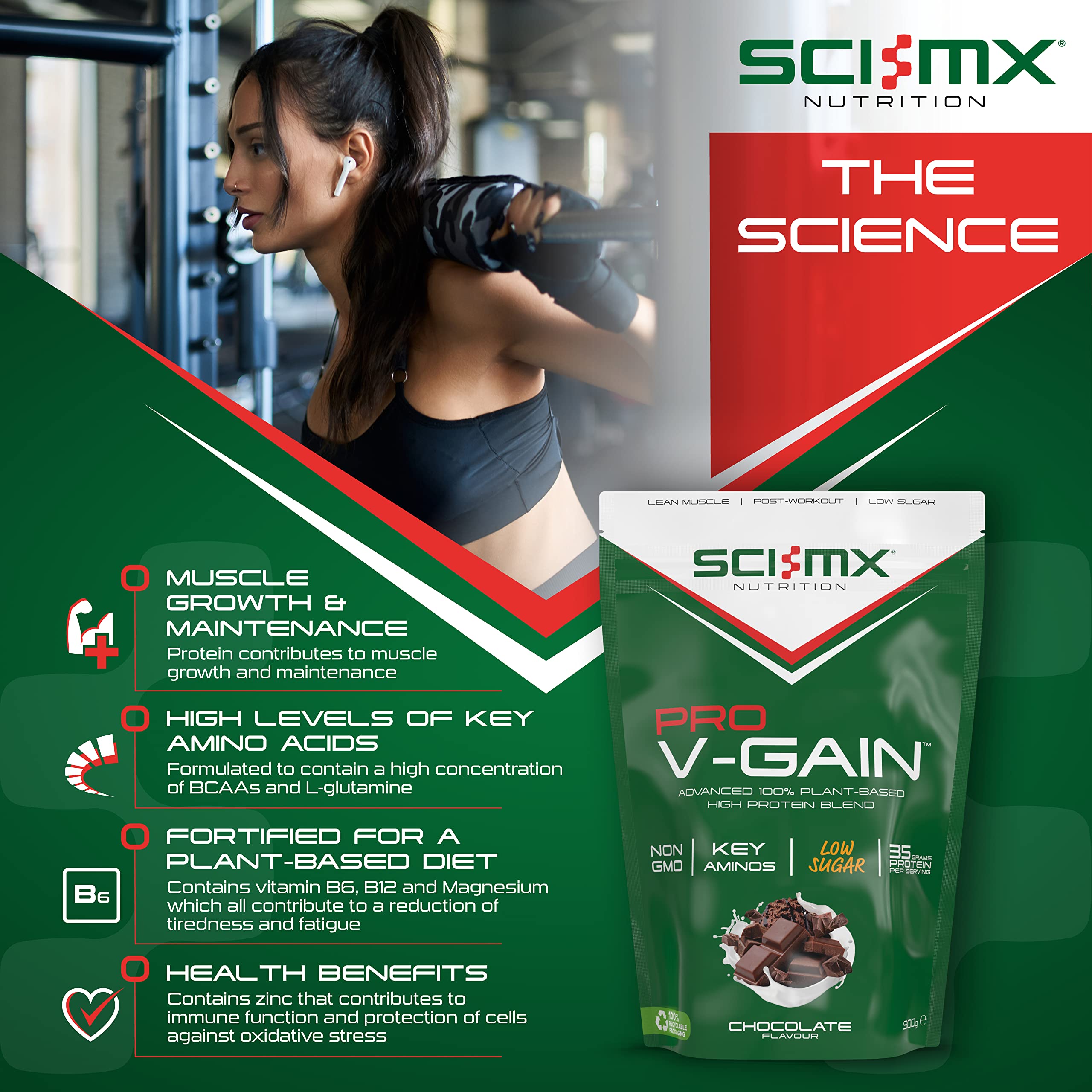 SCI-MX Pro V Gain 100% Plant Based Vegan Protein Formula With No Added Sugar - Chocolate Flavour - 900g - 20 SERVINGS SCI-MXAu supplements