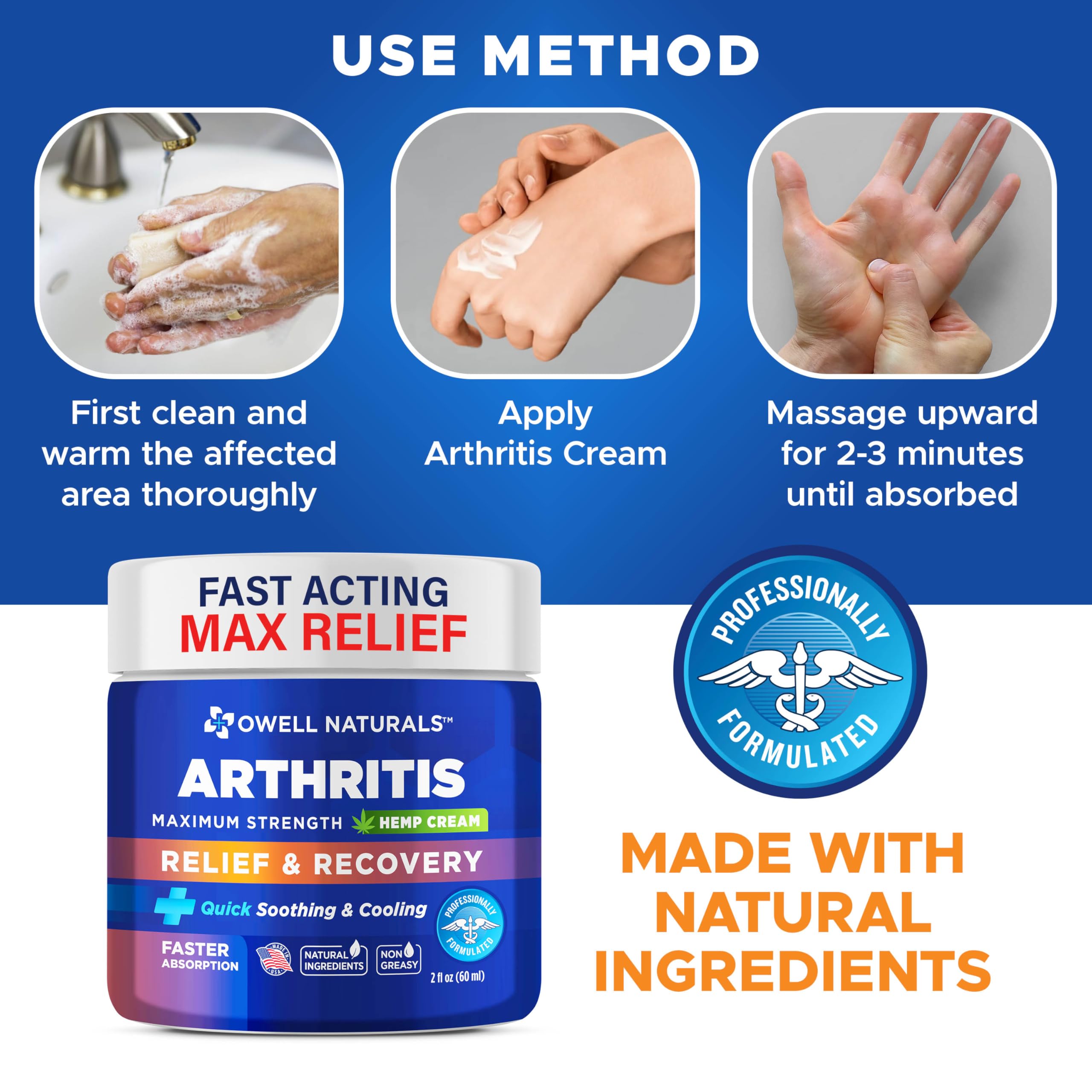 OWELL NATURALS Joint & Muscle Ream, Maximum Strength Relief & Recovery for Back, Neck, Feet with Aloe Vera, Vitamin B6 MSM, 2 Oz, (2 Pack) Owell NaturalsAu supplements