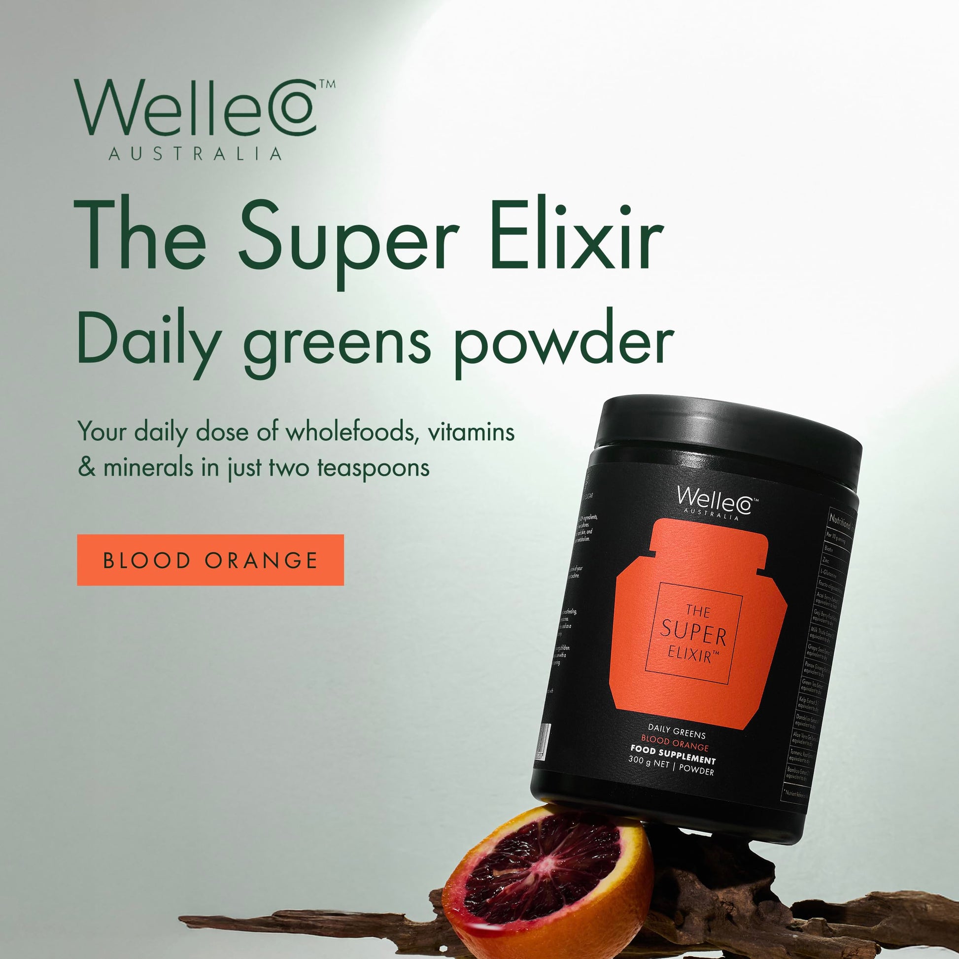 WelleCo The Super Elixir Daily Greens Powder, Probiotic Drink Mix with Whole Foods, Gluten Free, Vegan Gut Health Powder, Energy, Immunity, Healthy Skin, Hair & Nails (Jar, Blood Orange) WelleCoAu supplements