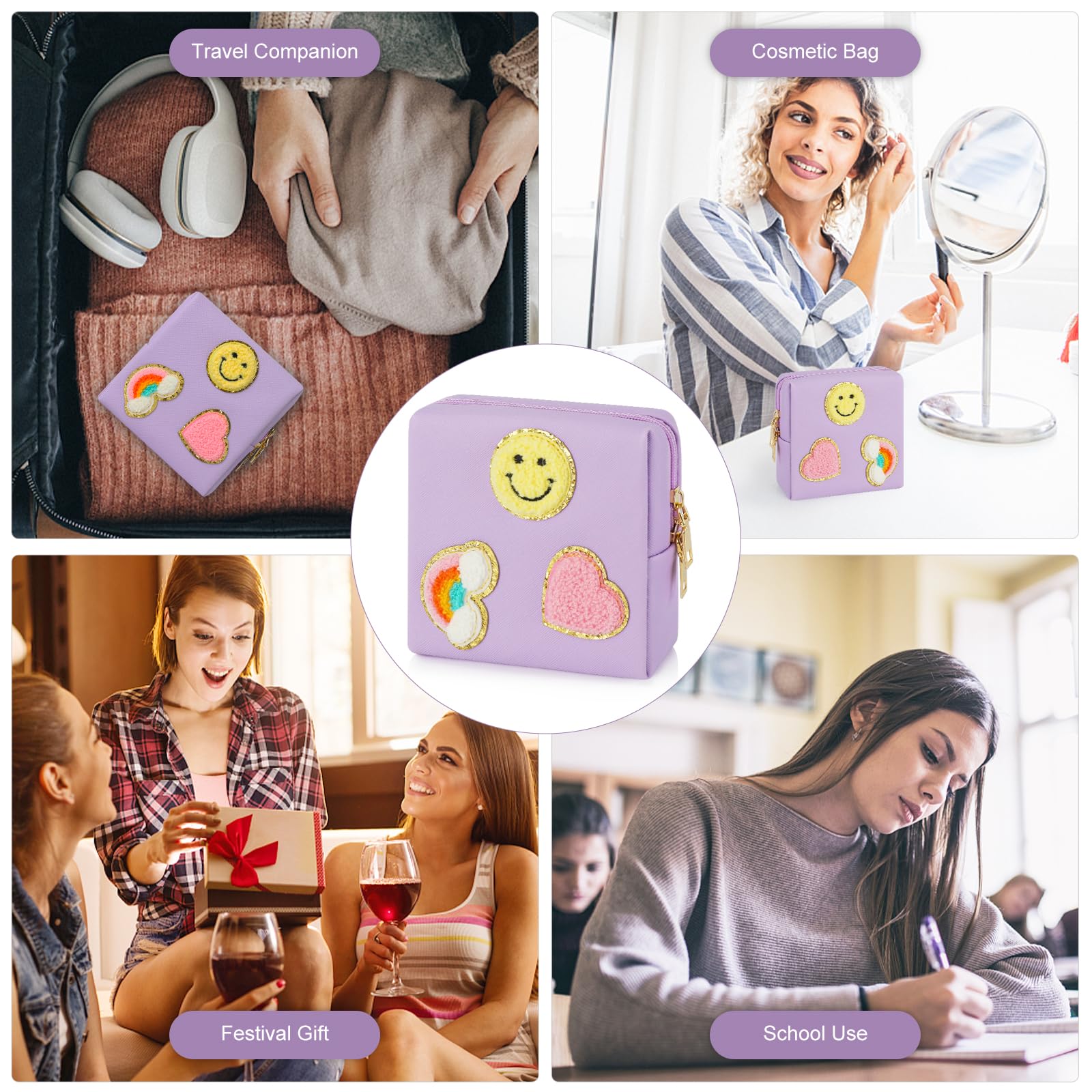 Preppy Patch Period Bag for Teen Aged Girls, Sanitary Napkin Storage Bag, Functional PU Leather Sanitary airogymAu supplements
