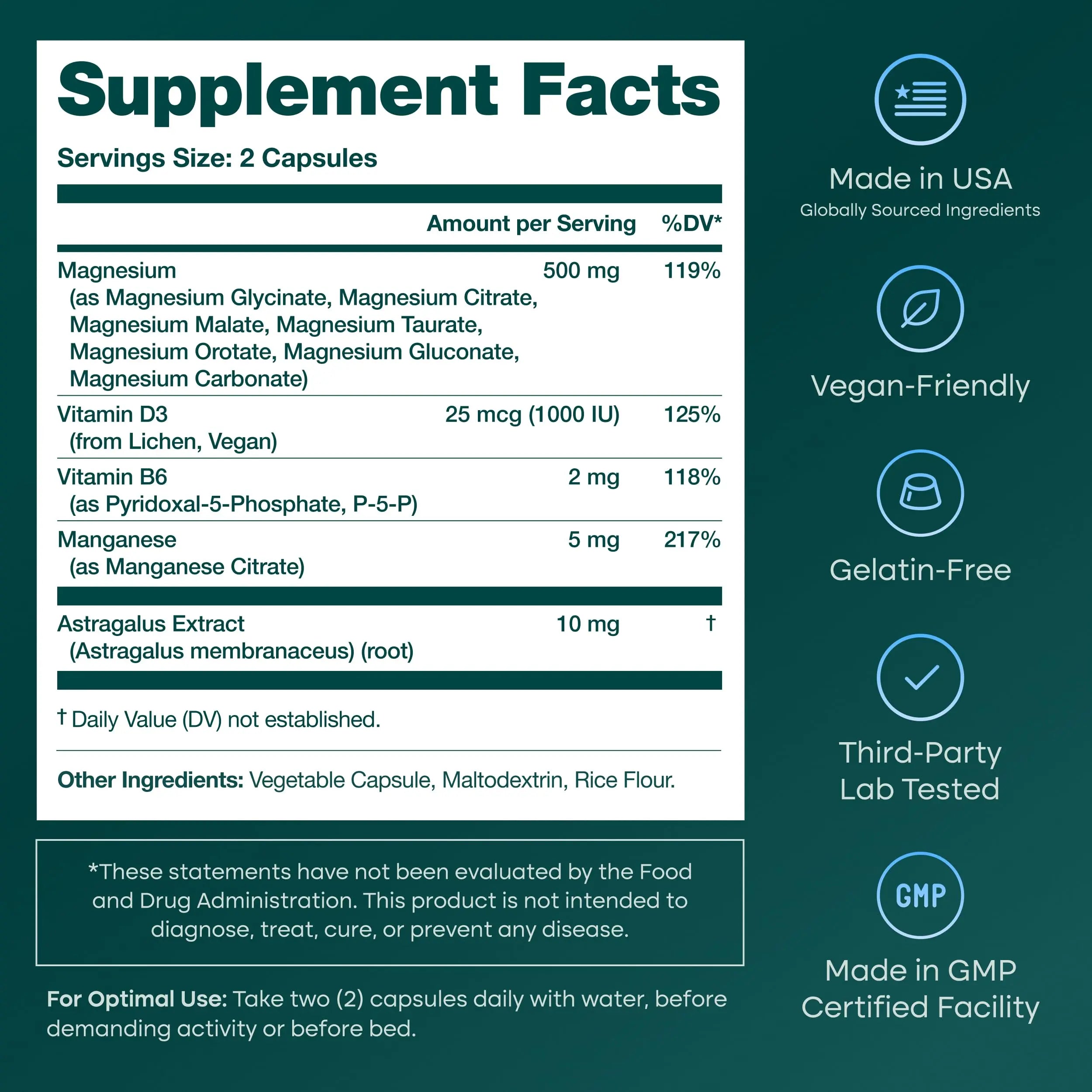 Magnesium Glycinate Complex 500mg (7-in-1) with D3, B6 (P5P) & Manganese - Multi-Form Blend - Supports Sleep & Muscle Health [Oxide-Free] Etta Vitanz supplements