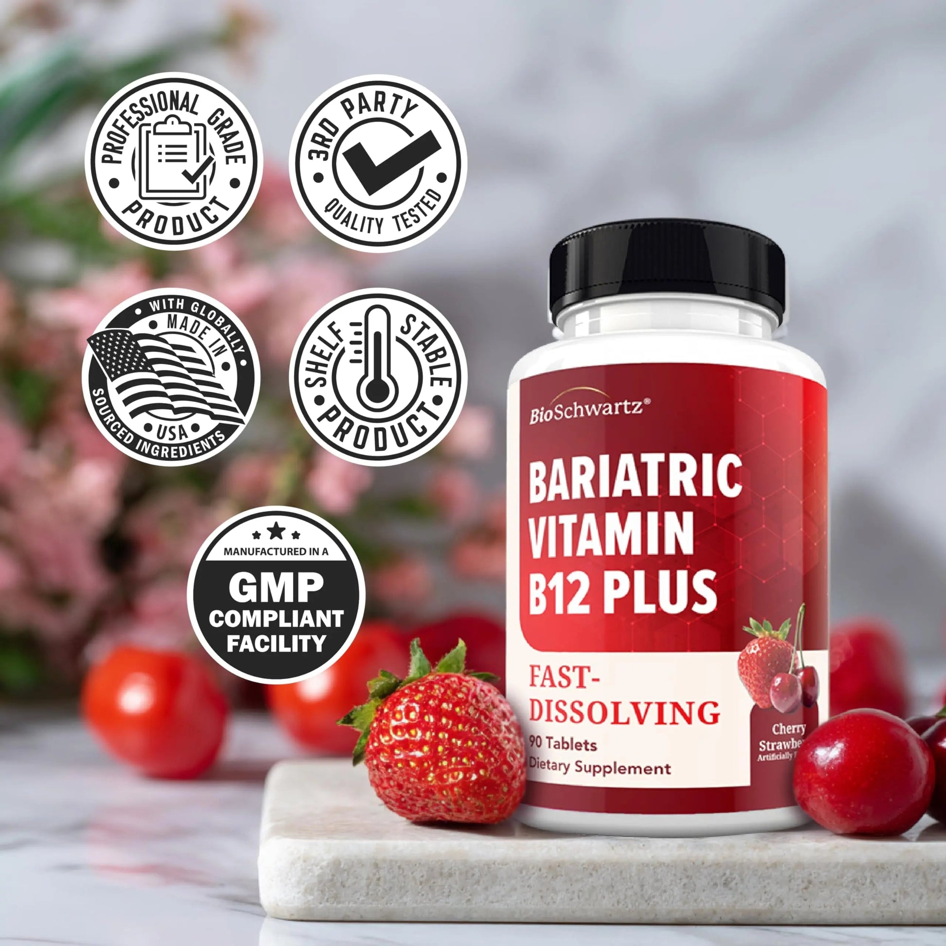 BioSchwartz Bariatric B12 Plus Dissolvable Tablets - 1000mcg Vitamin B12, Vitamin B6, Folate, Biotin - Cherry Strawberry Flavor BioSchwartzAu supplements
