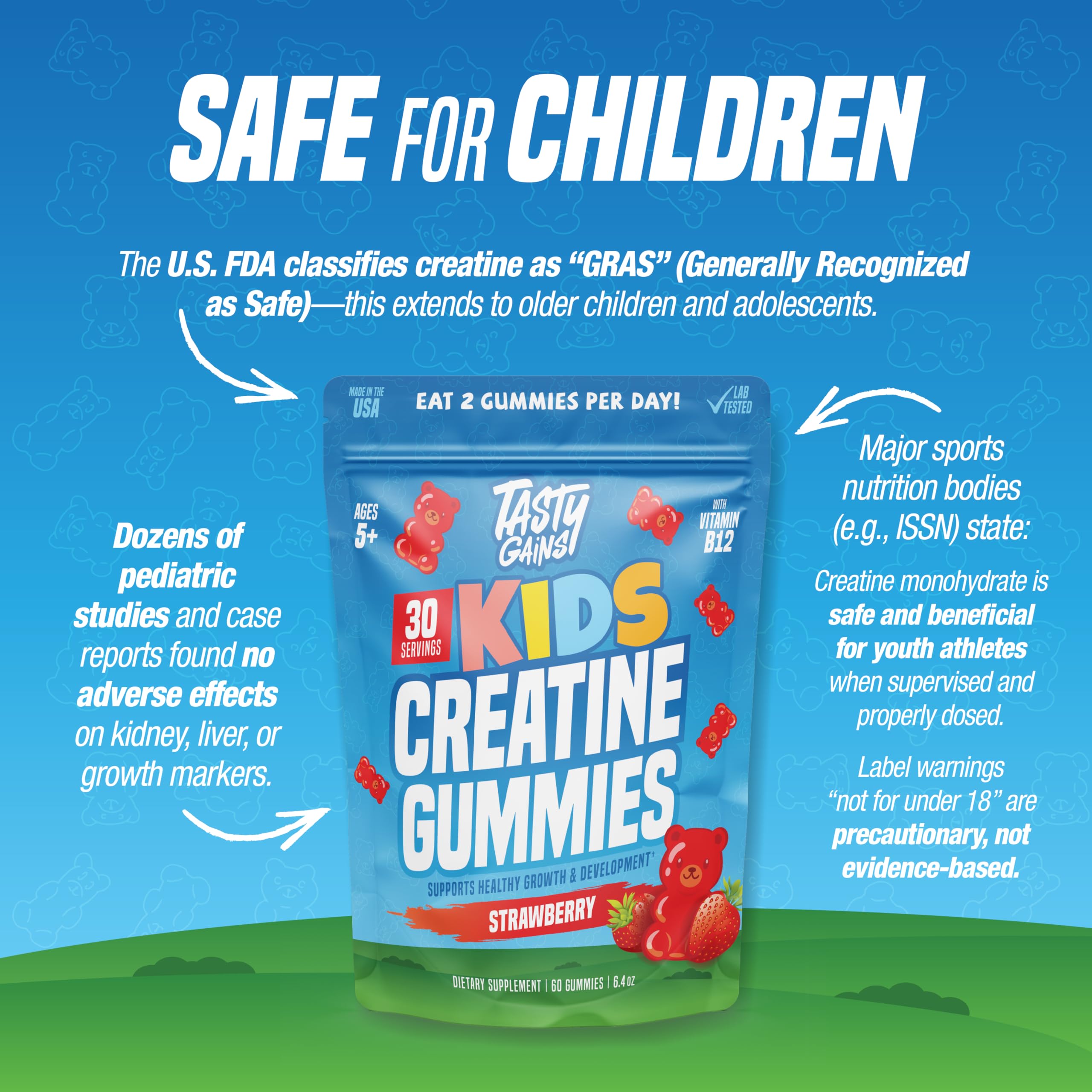 TASTY GAINS Kids & Teen Creatine Gummies with Vitamin B12 for Growth Support, Easy Chew Daily Supplement, Gummy Vitamins for Kids and Teens, Ages 5+ TASTY GAINSAu supplements