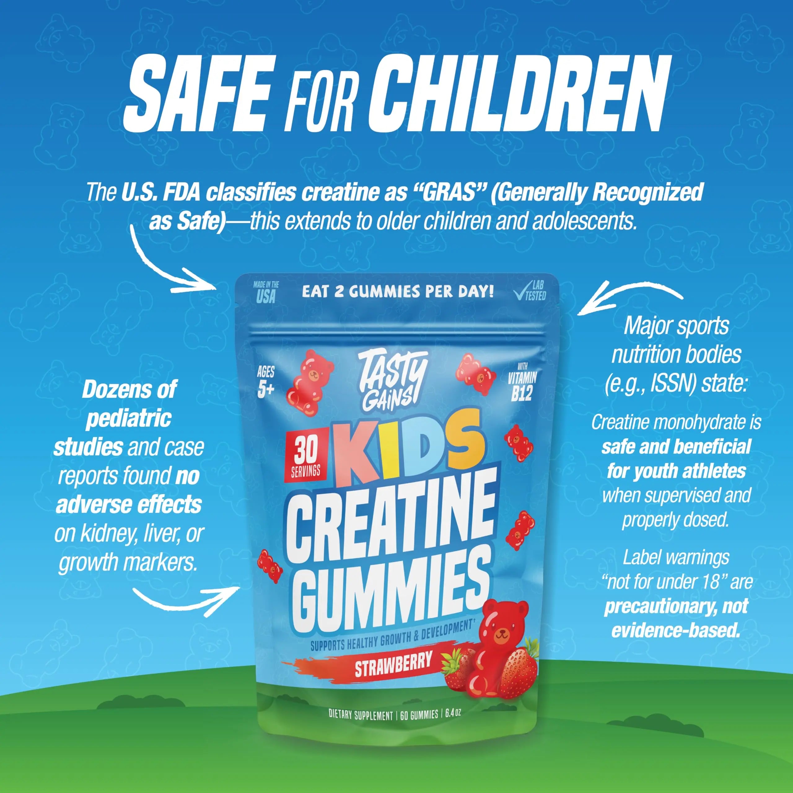 TASTY GAINS Kids & Teen Creatine Gummies with Vitamin B12 for Growth Support, Easy Chew Daily Supplement, Gummy Vitamins for Kids and Teens, Ages 5+ TASTY GAINSnz supplements