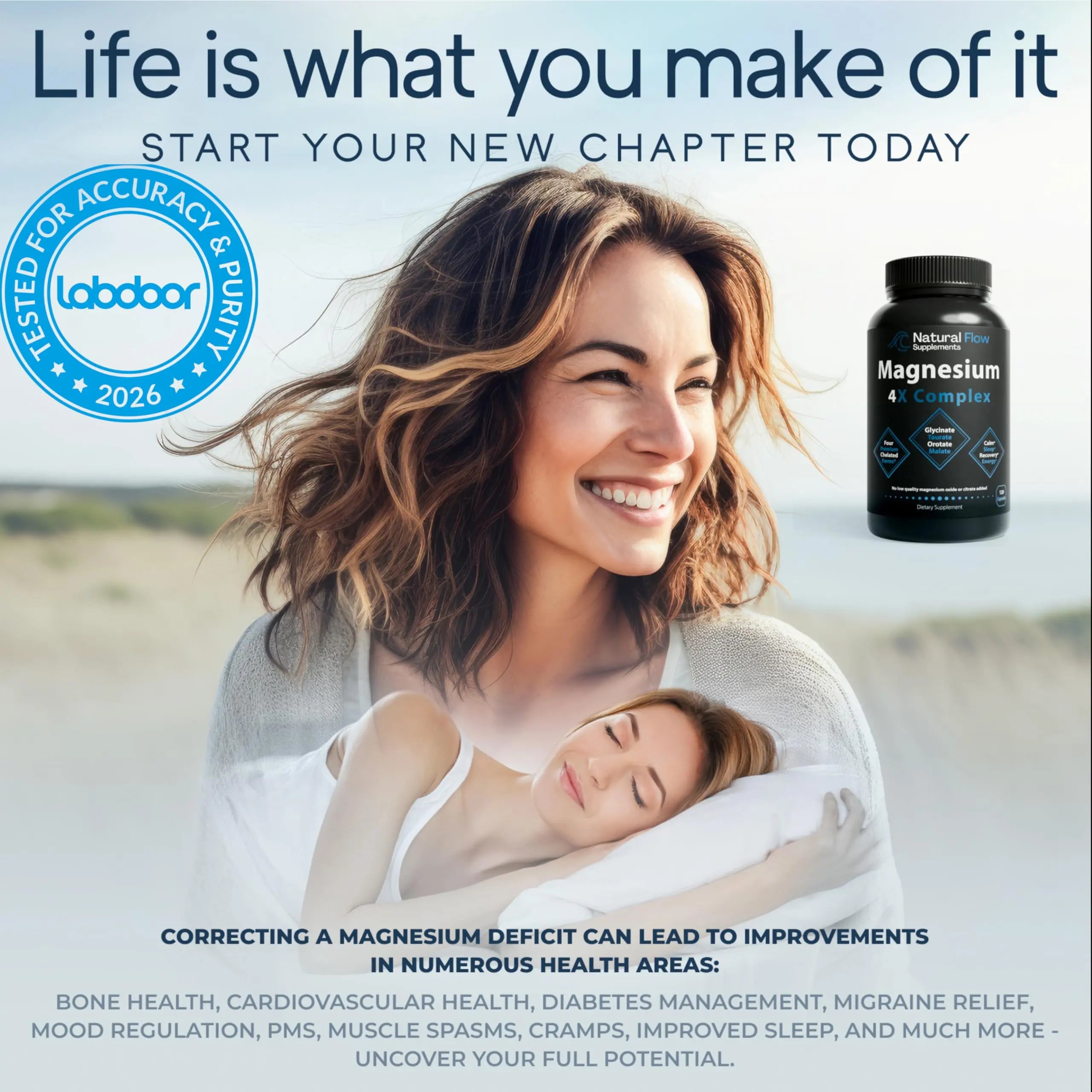 Natural Flow 4X Magnesium Supplement, Magnesium Glycinate, Taurate, Malate, Orotate Complex, Calm Sleep and Cramp Support Blend, No Mag Citrate or Oxide, 120 Capsules Natural Flow Supplementsnz supplements