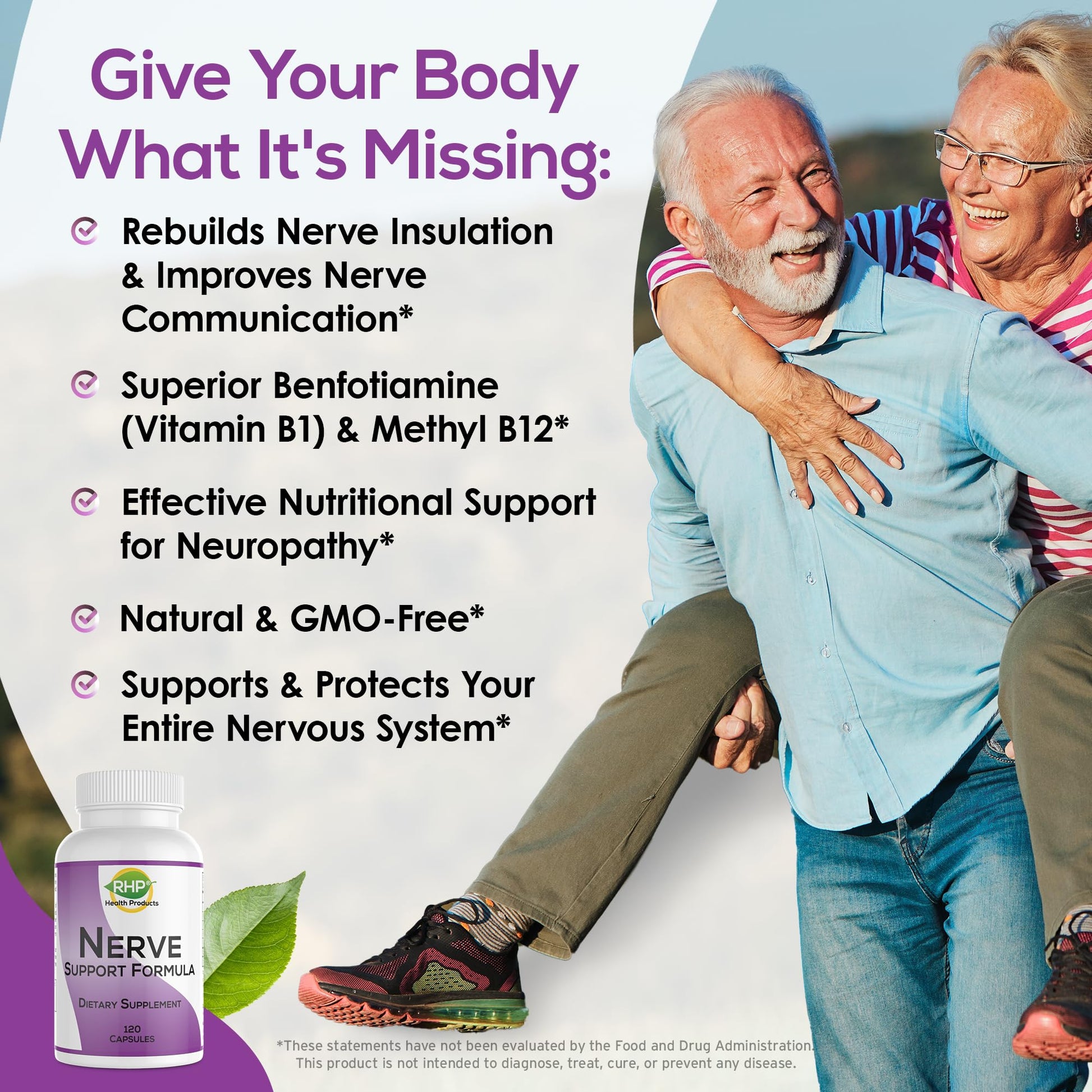 RHP Nerve Support Formula. Nutritional Support of Neuropathy, Nerve Relief from Aches, Nerve Pain & Discomfort. B-Complex with Benfotiamine and Methyl B12. 120 Capsules RHPAu supplements