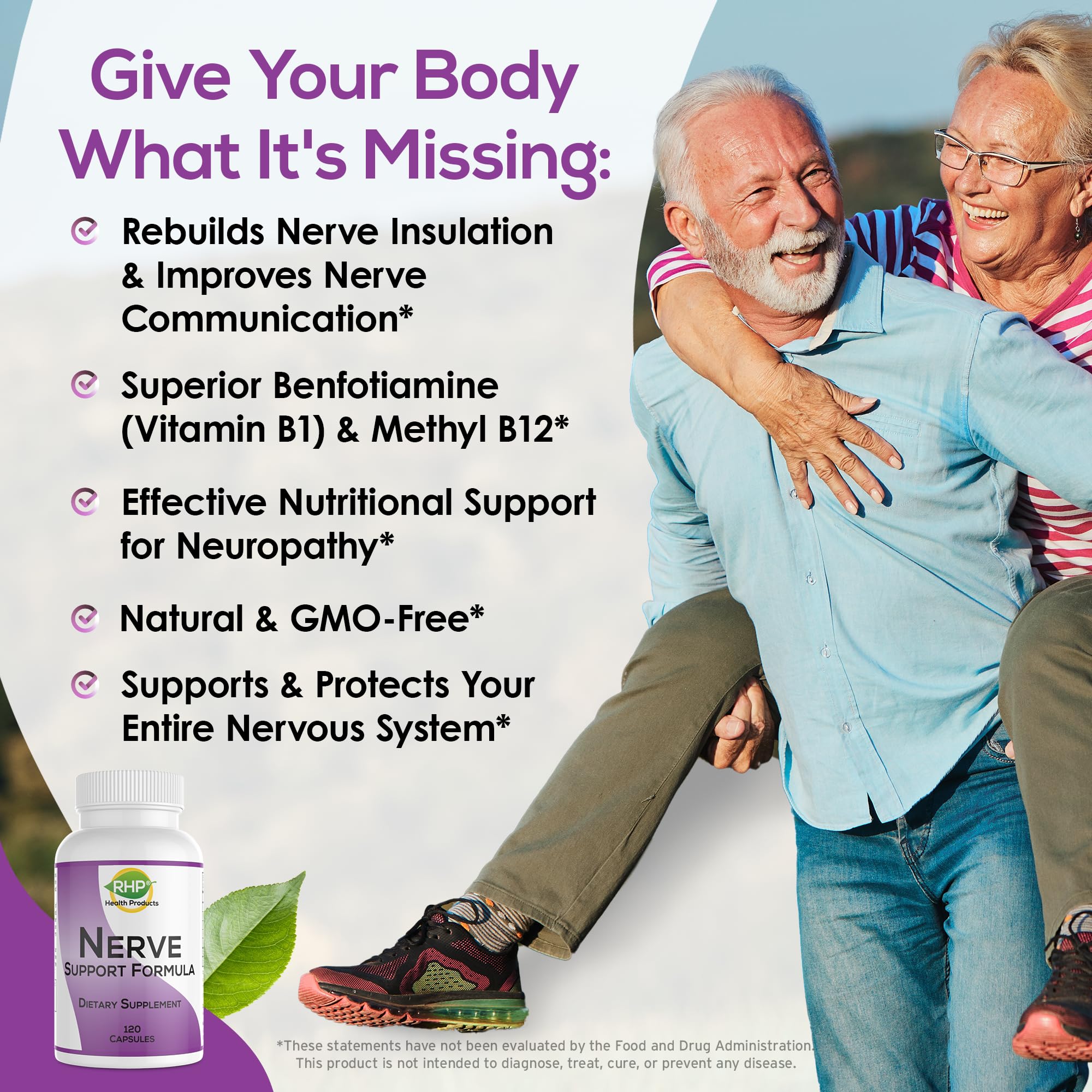 RHP Nerve Support Formula. Nutritional Support of Neuropathy, Nerve Relief from Aches, Nerve Pain & Discomfort. B-Complex with Benfotiamine and Methyl B12. 120 Capsules RHPAu supplements