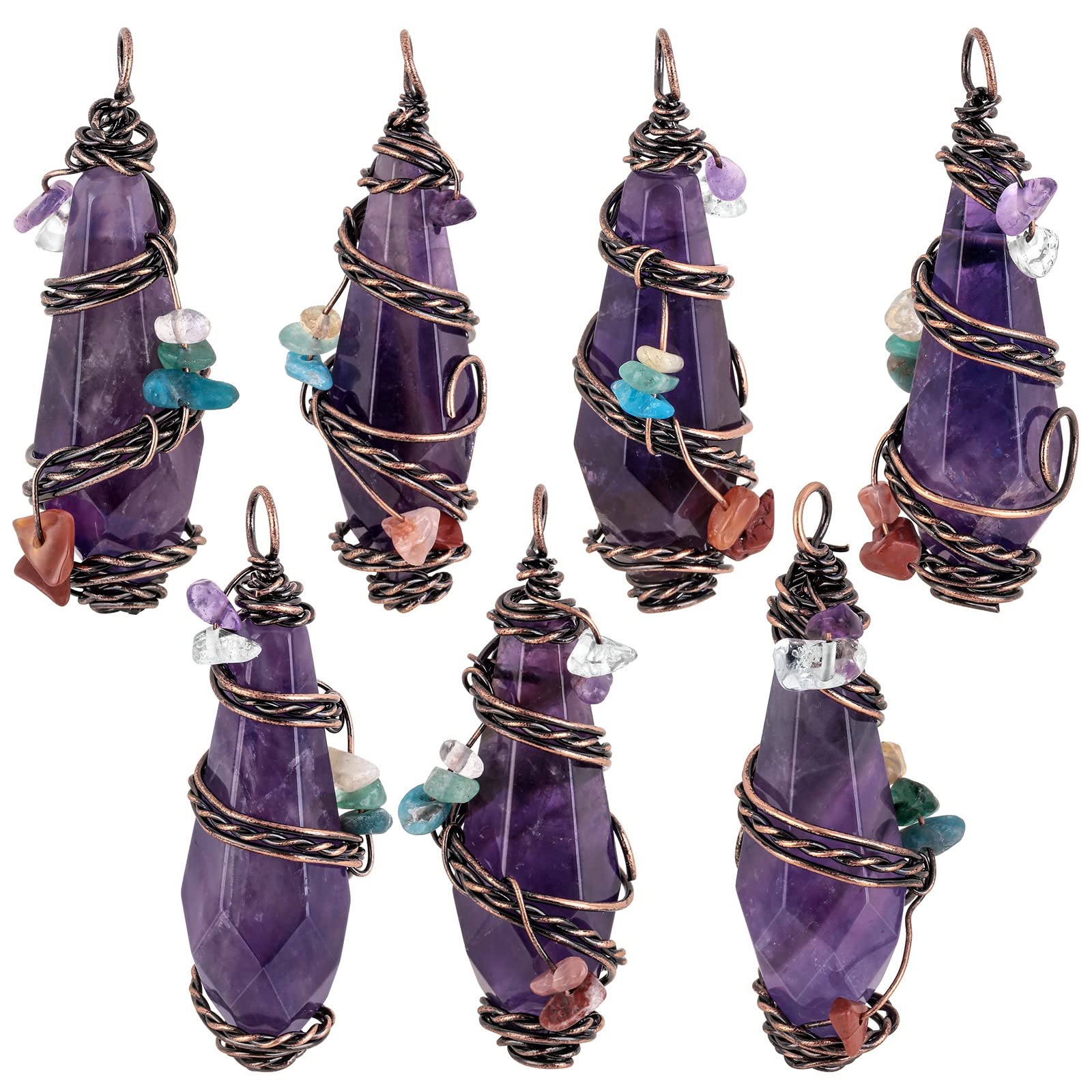 Nupuyai Wire Wrapped 7 Chakra Crystal Stone Pendant Necklace for Women Men, Handmade Faceted NupuyaiAu supplements