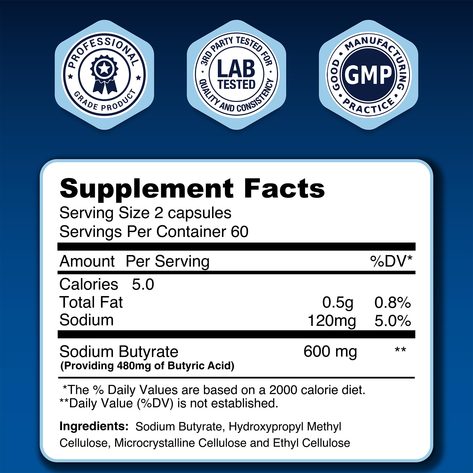 LongJuvity Sodium Butyrate Supplement (300mg) - Optimal Gut Health for Men & Women - Digestion Support & Leaky Gut Repair - Postbiotic Short Chain Fatty Acid, Lab Tested (120 Extended Release Caps) LongJuvity LabsAu supplements