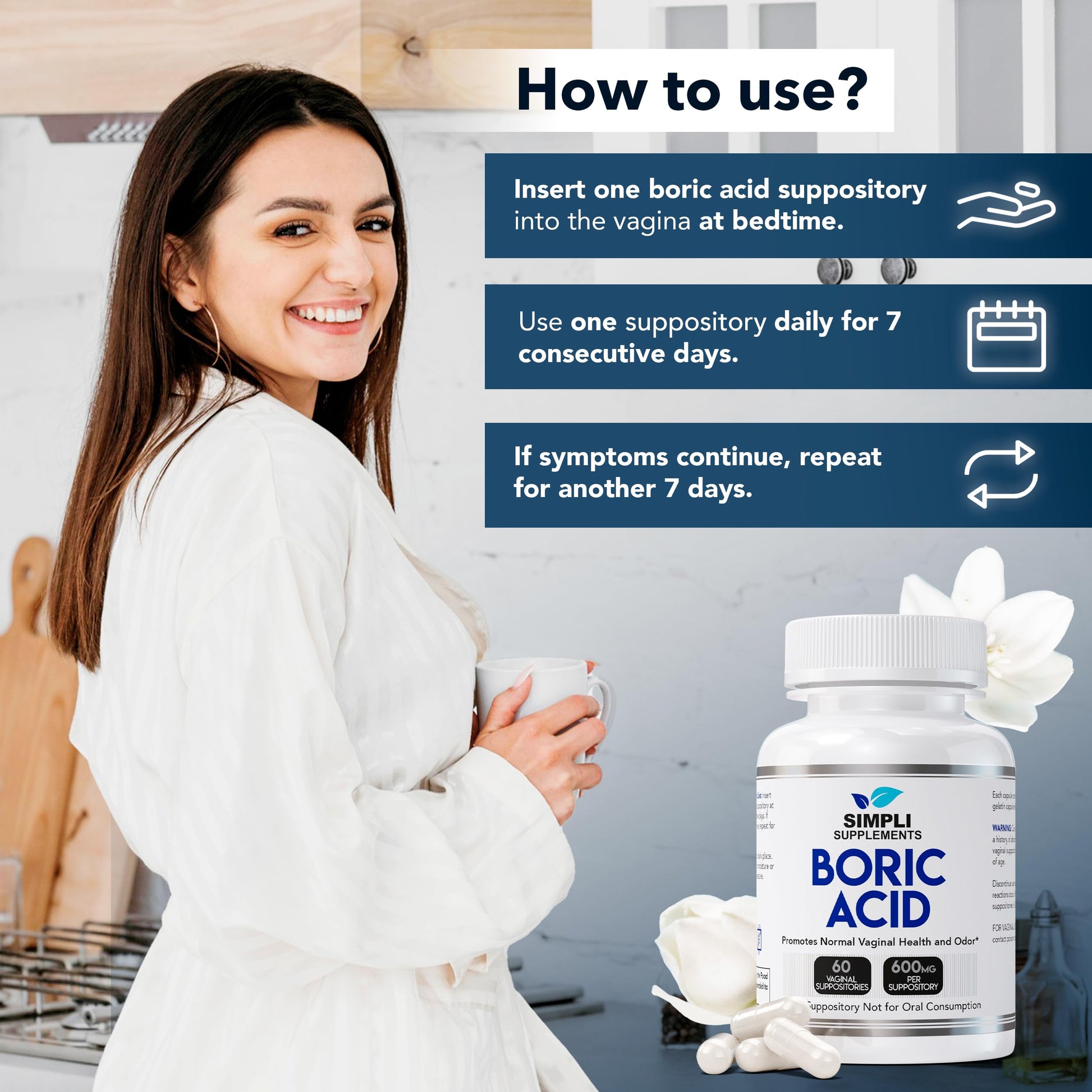 Simpli Supplements Boric Acid Suppositories for Women 600mg – 60 Count | Vaginal pH Balance Support | Feminine Care | Helps Maintain Freshness & Odor Control Simpli SupplementsUS supplements