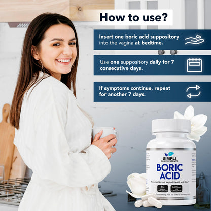 Simpli Supplements Boric Acid Suppositories for Women 600mg – 60 Count | Vaginal pH Balance Support | Feminine Care | Helps Maintain Freshness & Odor Control Simpli SupplementsUS supplements