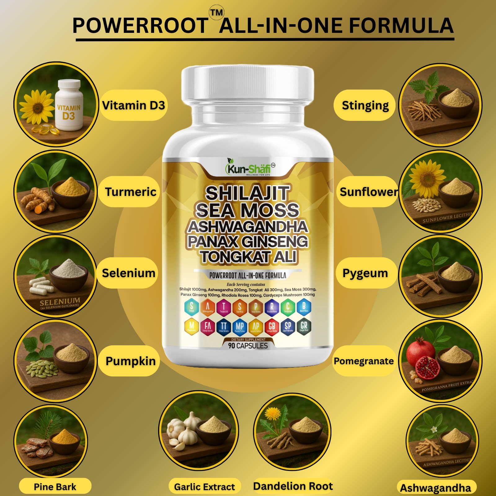 Kun Shafi Shilajit Complex – Sea Moss, Tongkat Ali, Ashwagandha, Ginseng, Zinc, CoQ10, PQQ & Magnesium – Fulvic Acid Capsules for Energy, Vitality & Performance with Panax Cordyceps – 90 Capsules Kun ShafiAu supplements