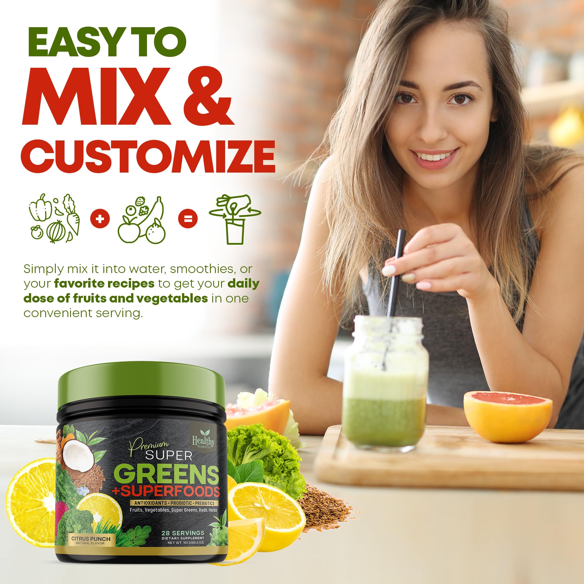 Greens Powder Superfood Supplement - Super Green Reds Smoothie Mix Blend with Spirulina Healthy Harvest NutritionAu supplements