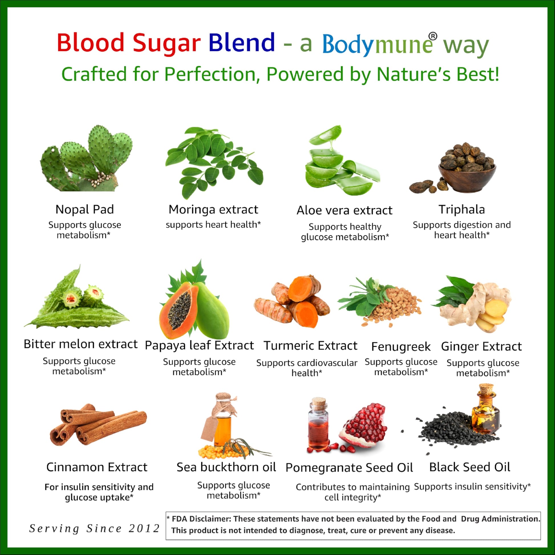 Bodymune USDA Organic Blood Sugar Blend | Supports Healthy Metabolism* | with Bitter Melon, Moringa, Aloe Vera, Nopal, Papaya Extracts & More | 60-Day Supply | Vegan & Non-GMO | USA-Made BodymuneAu supplements