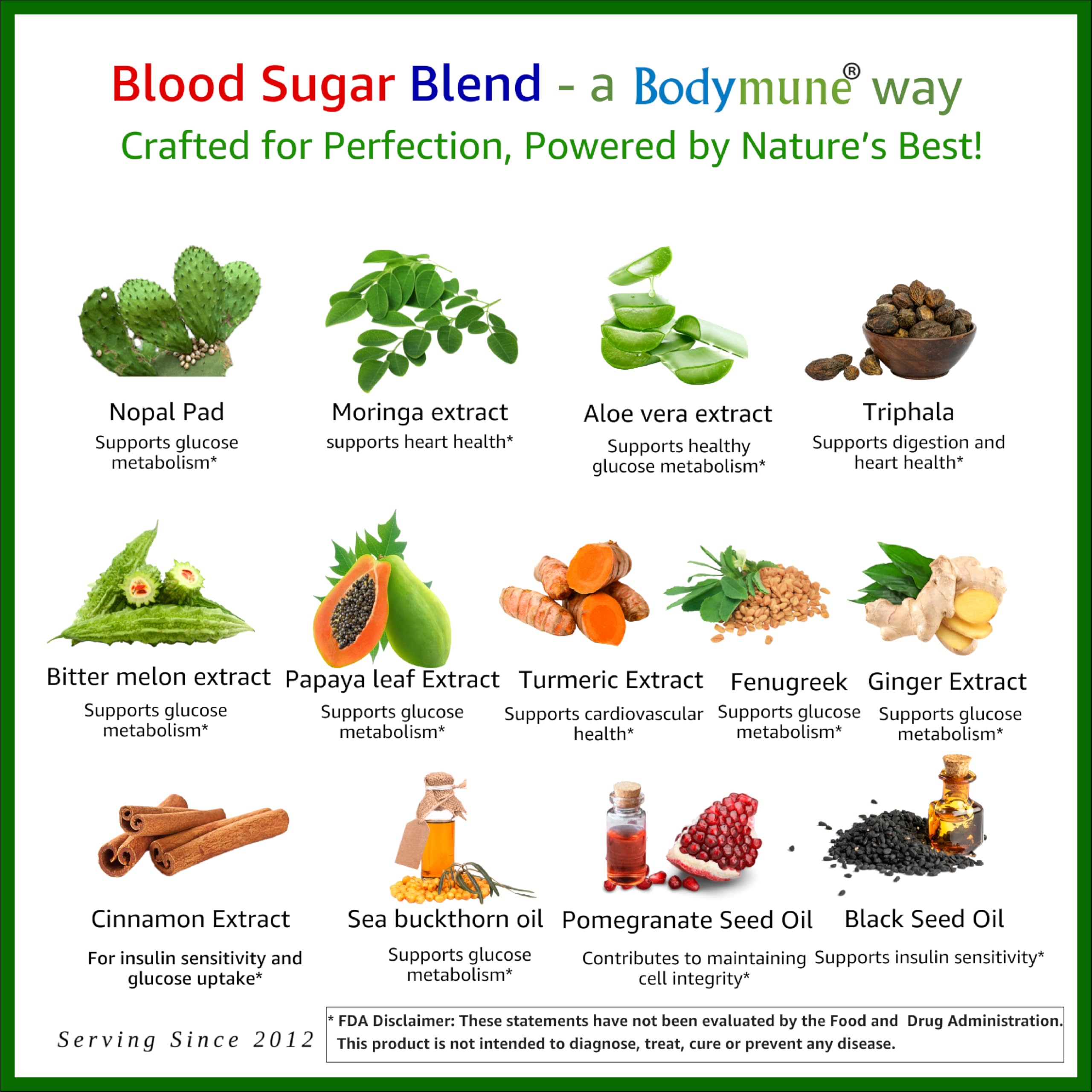 Bodymune USDA Organic Blood Sugar Blend | Supports Healthy Metabolism* | with Bitter Melon, Moringa, Aloe Vera, Nopal, Papaya Extracts & More | 60-Day Supply | Vegan & Non-GMO | USA-Made BodymuneAu supplements