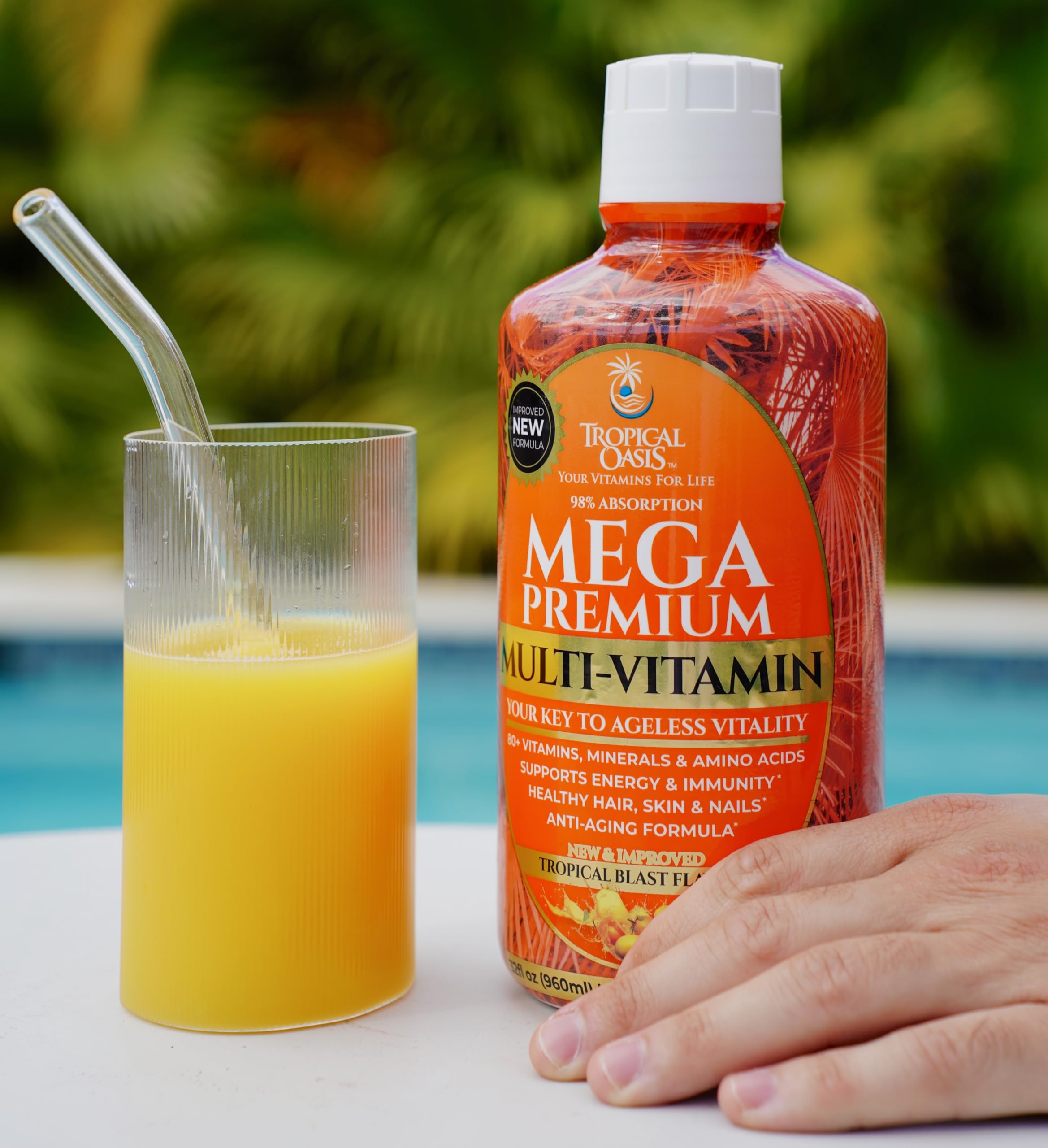 Mega Premium Liquid Multivitamin | Natural Immune Support Vitamin w/ 1333% Vitamin C, 200% D3, Zinc + 20 Vitamins, 70 Minerals, & 21 Amino Acids | Sugar Free | Orange Flavor | 98% Absorption | 32 Serv Tropical OasisAu supplements