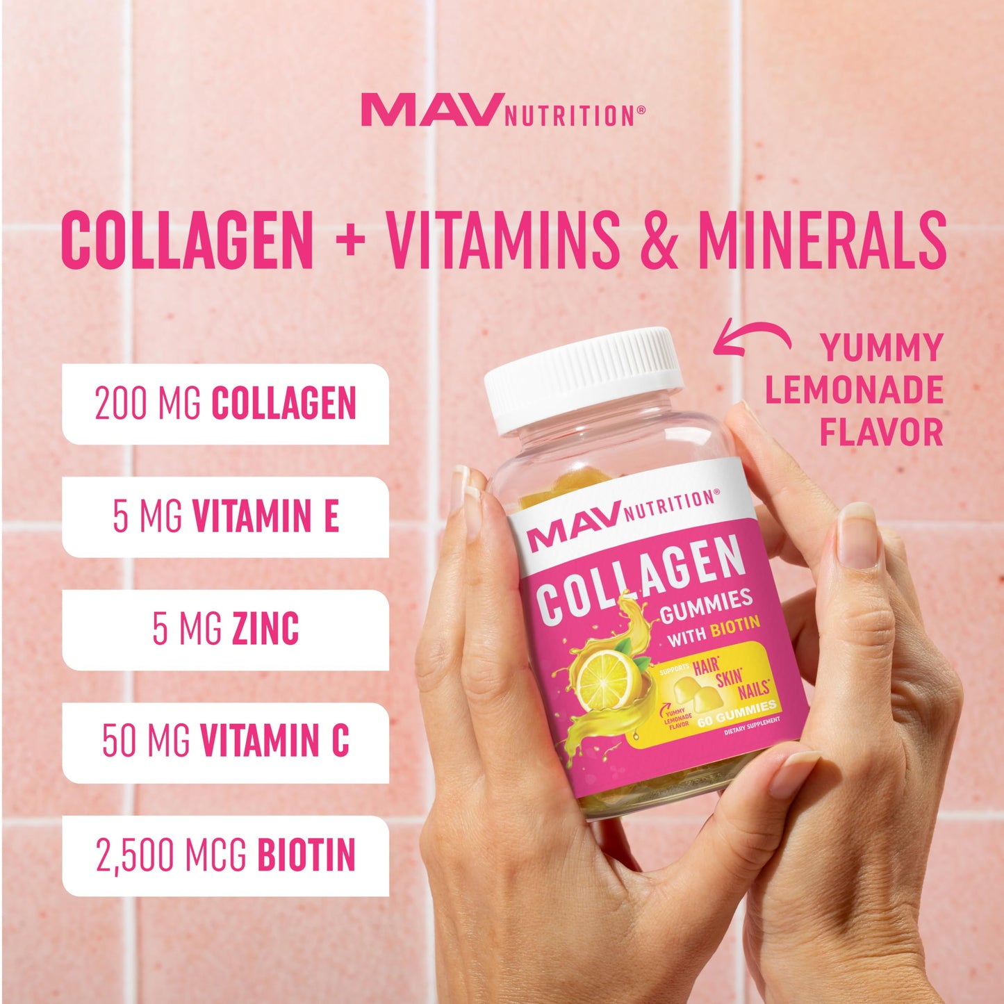 Collagen Gummies for Women | 200mg Hydrolyzed Collagen + 2500mcg Biotin, with Vitamin C, E & Zinc MAV NUTRITIONUS supplements