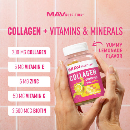 Collagen Gummies for Women | 200mg Hydrolyzed Collagen + 2500mcg Biotin, with Vitamin C, E & Zinc MAV NUTRITIONUS supplements