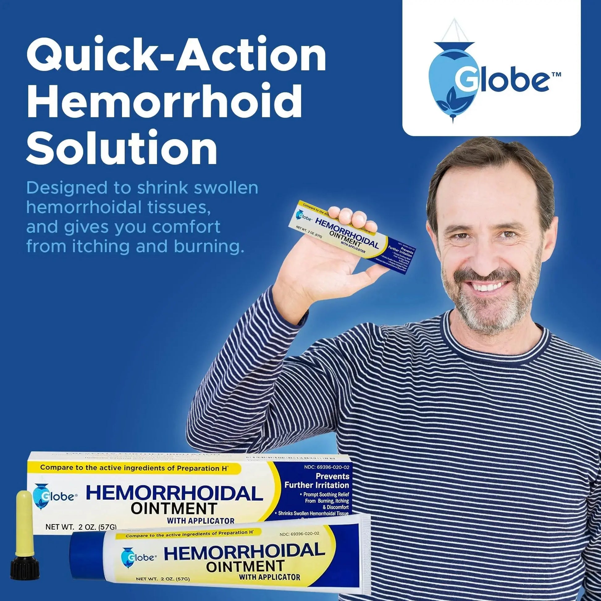 Globe Hemorrhoidal Ointment w/ Applicator, Phenylephrine HCl, Petrolatum Mineral Oil, Maximum Strength Formula for Burning, Discomfort & Itching, 2 oz Hemorrhoidal OintmentAu supplements