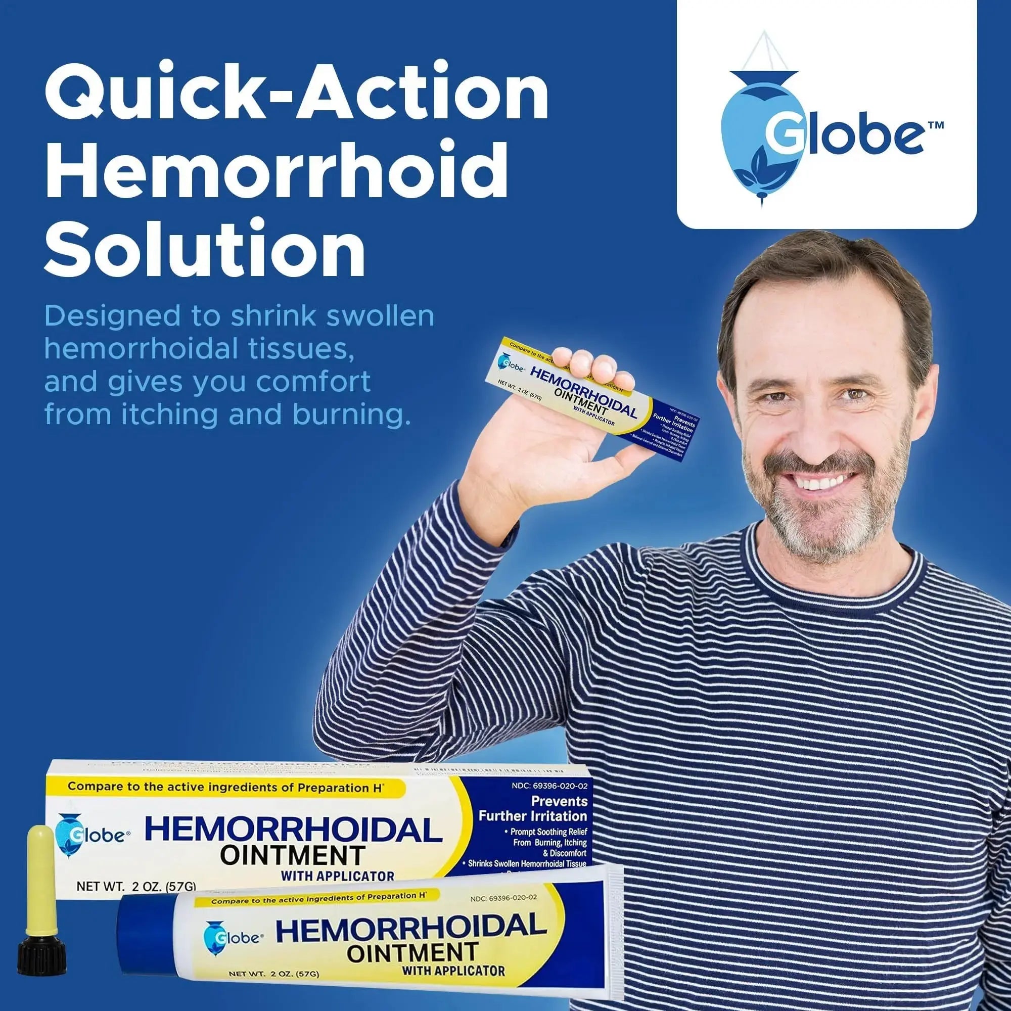 Globe Hemorrhoidal Ointment w/ Applicator, Phenylephrine HCl, Petrolatum Mineral Oil, Maximum Strength Formula for Burning, Discomfort & Itching, 2 oz Hemorrhoidal OintmentAu supplements