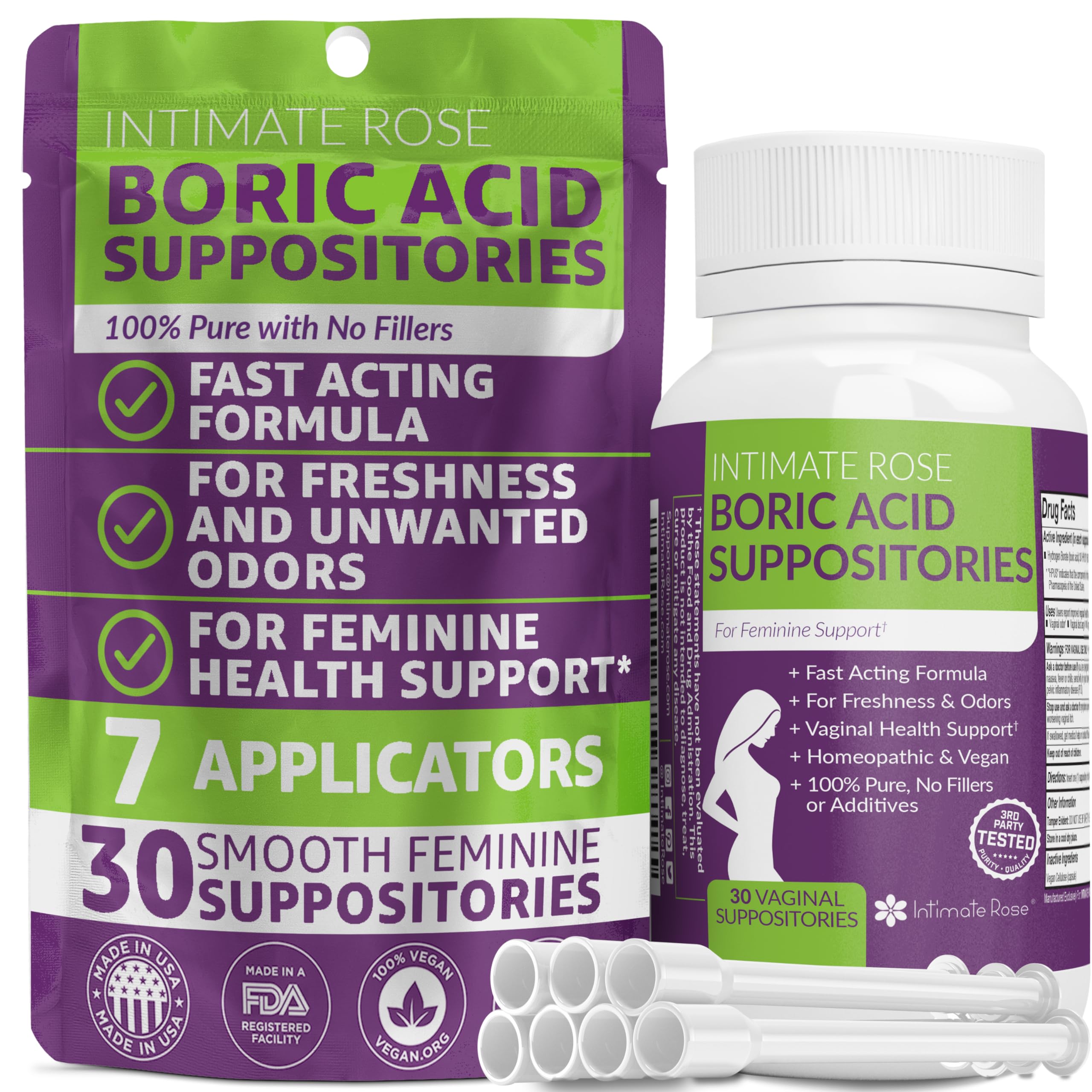 Intimate Rose Boric Acid Suppositories + 15 Count Vaginal Suppository Applicator + pH Test Strips Intimate RoseAu supplements
