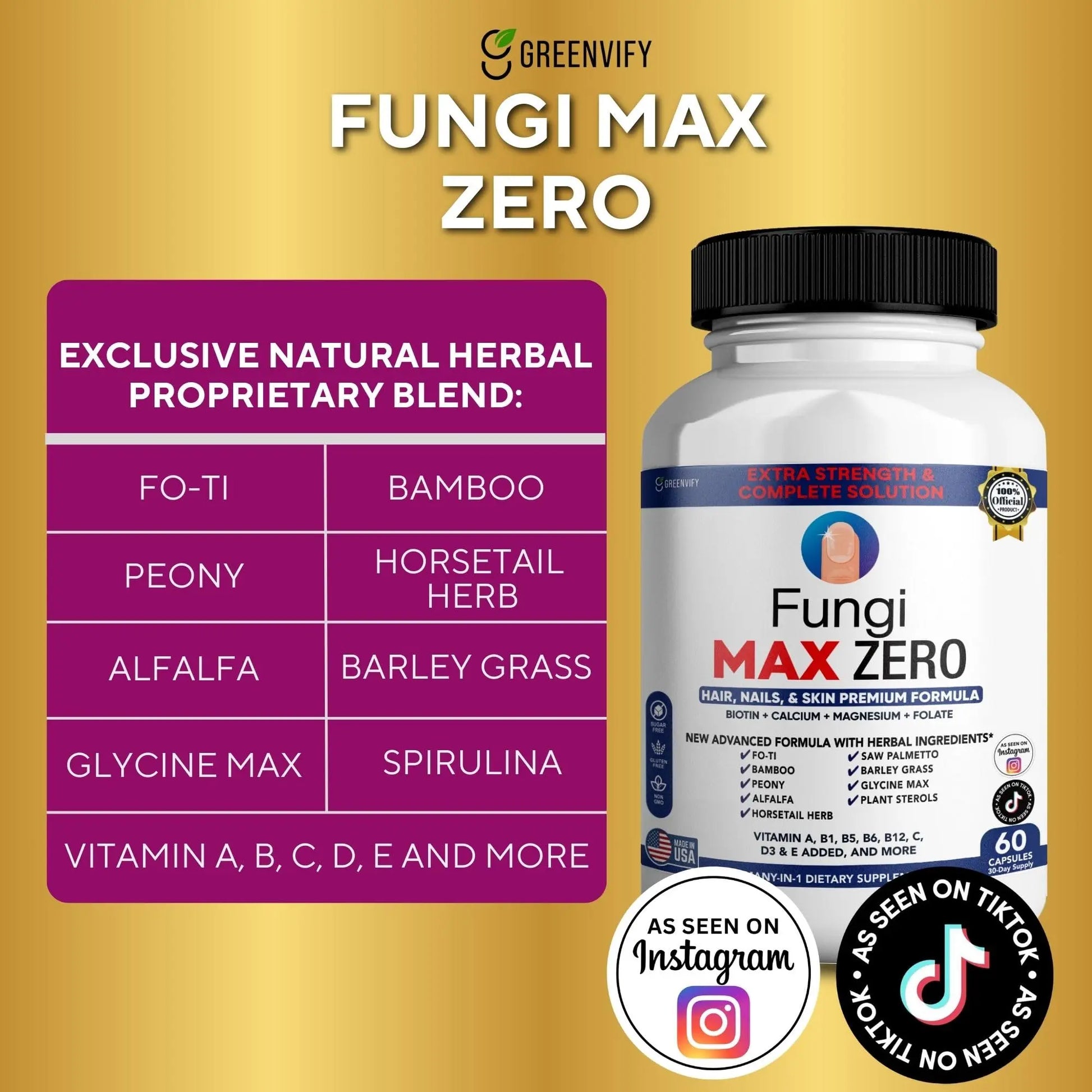 GREENVIFY Fungi Max Zero Hair, Nails & Skin Supplement. (1) GREENVIFYnz supplements