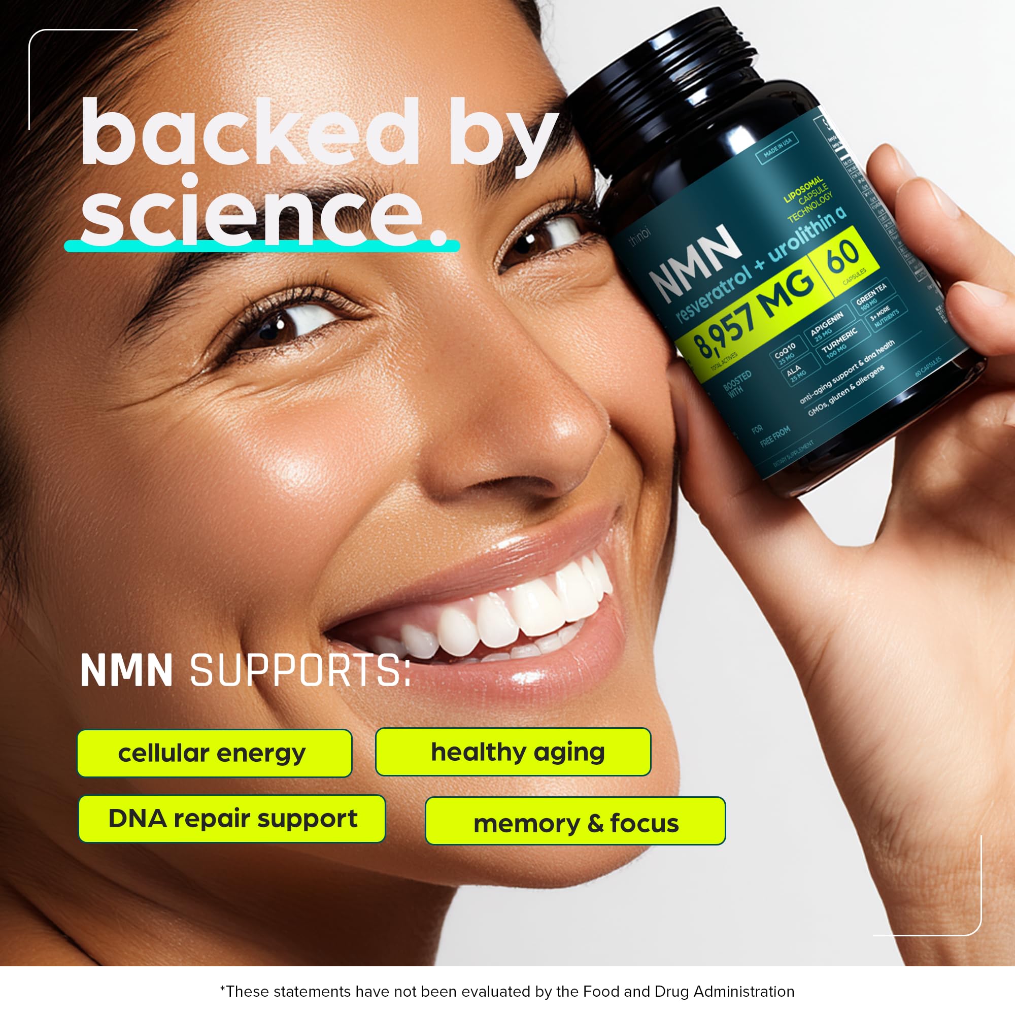 NMN Supplement 8957mg with Real NAD+ Not Just a Booster | Urolithin A, Resveratrol, CoQ10, Alpha Lipoic Acid, Green Tea Extract | Cellular Longevity & Energy Support for Men & Women ThinbiAu supplements