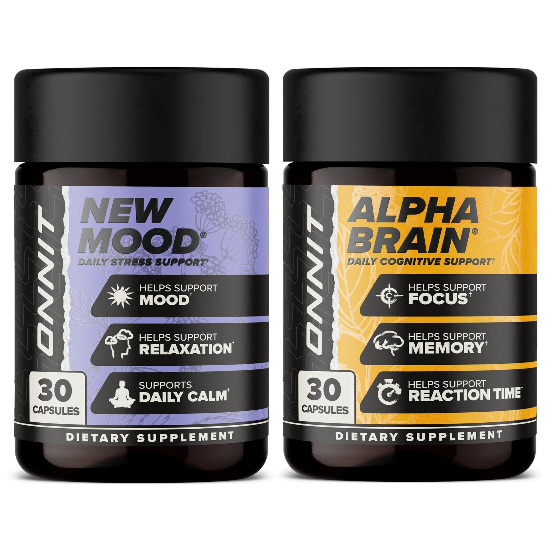 ONNIT Cognitive & Mood Support Bundle: Alpha Brain Nootropic Capsules (30 Count) + New Mood Stress Support Capsules (30 Count), IGEN Non-GMO Tested Focus, Mental Clarity, Relaxation & Sleep, 2 Pack ONNITAu supplements