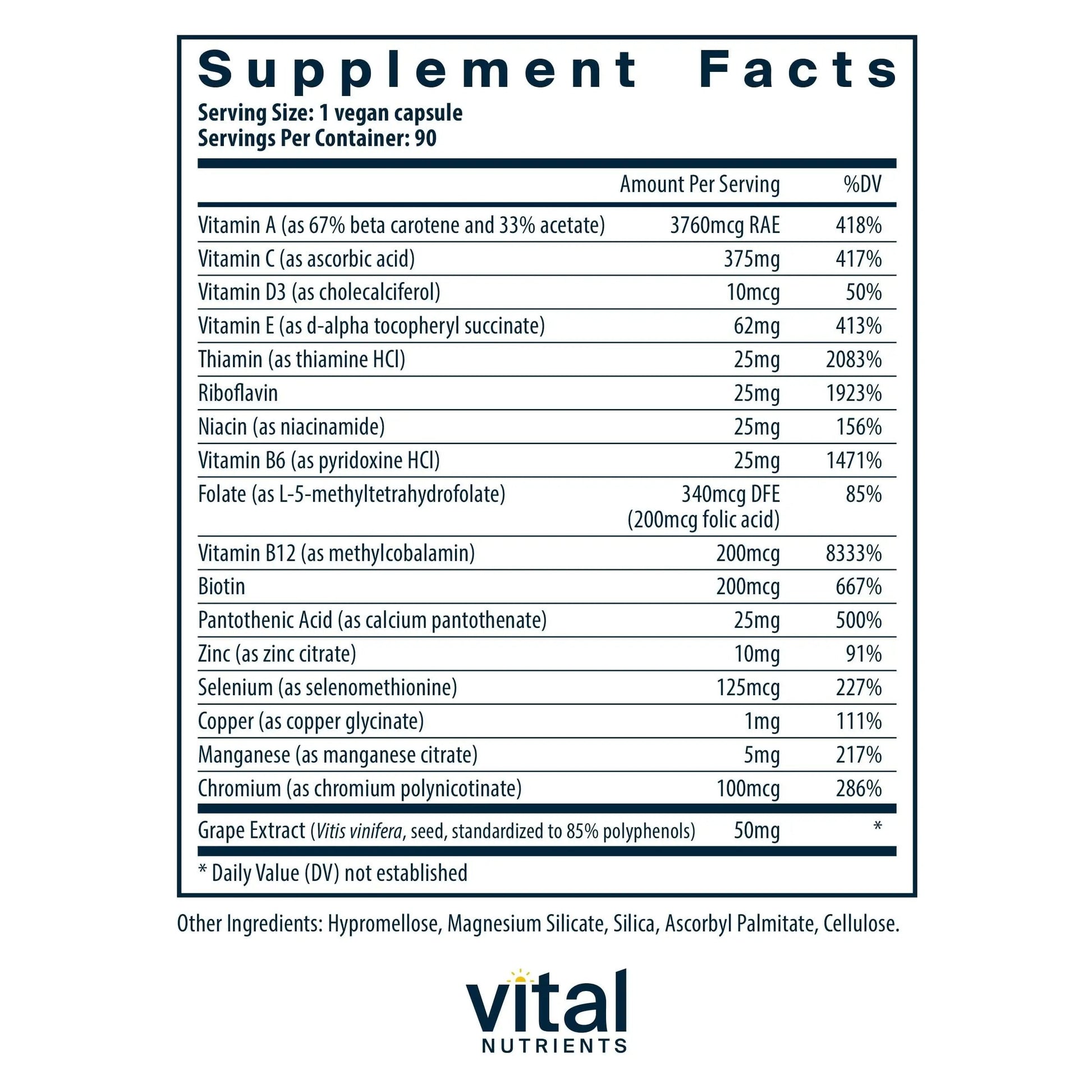 Vital Nutrients Minimal and Essential Multivitamin | Vegetarian One per Day Multi Vitamin, Mineral, & Antioxidant Supplement* | Vital NutrientsAu supplements