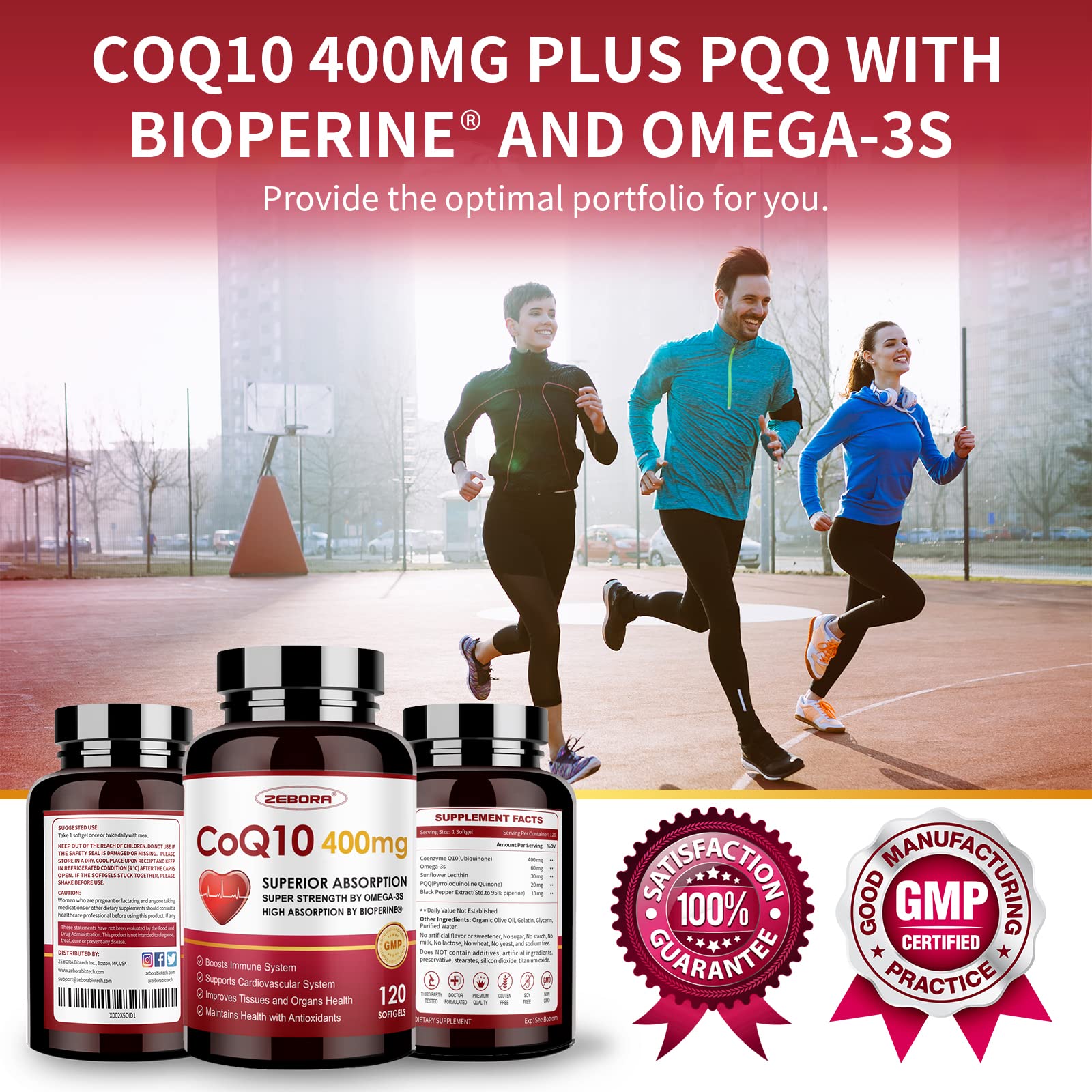 CoQ10-400mg-Softgels with PQQ, BioPerine & Omega-3, Coenzyme Q10(Ubiquinone) ZEBORAUS supplements