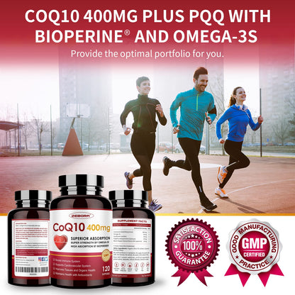 CoQ10-400mg-Softgels with PQQ, BioPerine & Omega-3, Coenzyme Q10(Ubiquinone) ZEBORAUS supplements