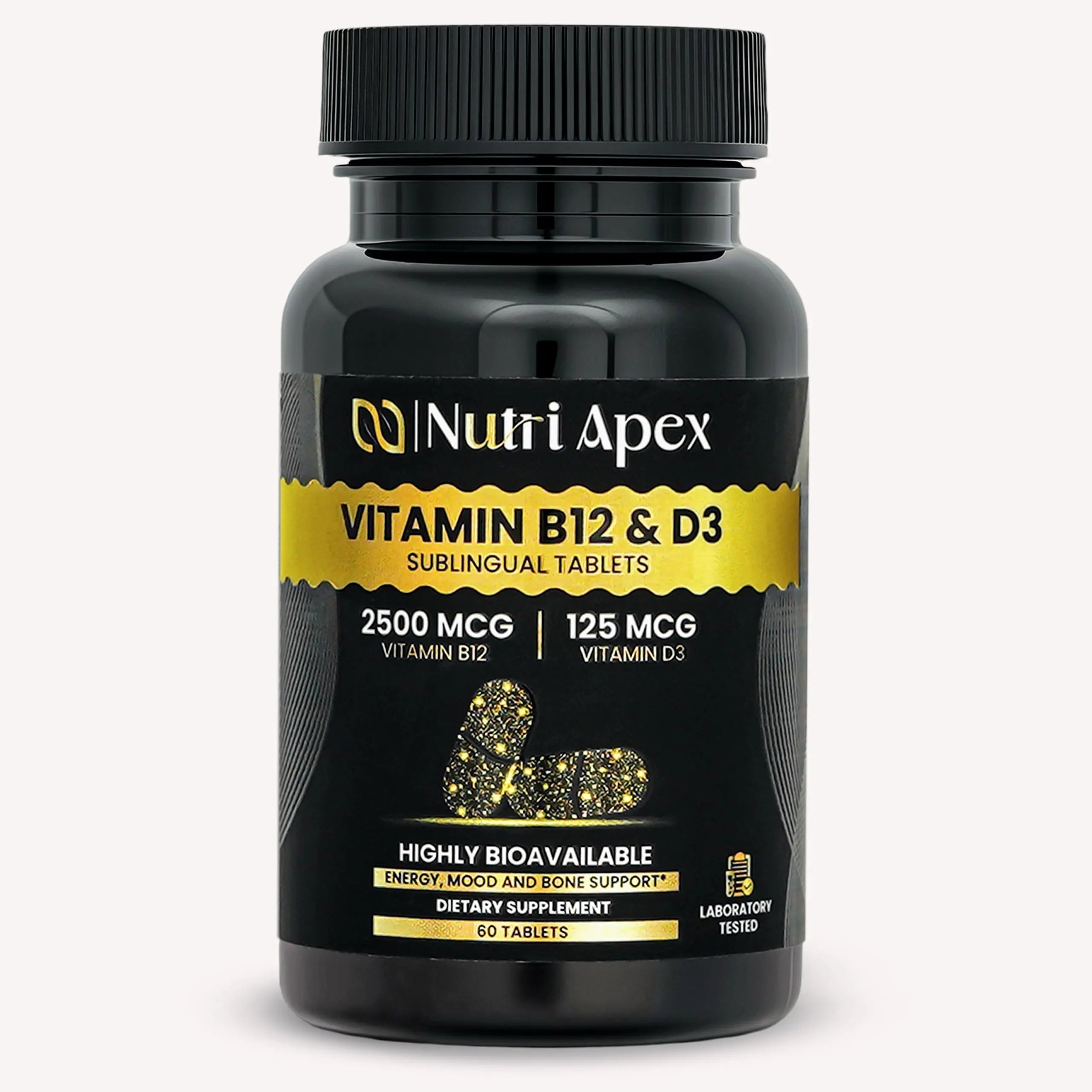 Nutri Apex Vitamin B12 & D3 Sublingual Tablets - 2500 mcg B12 & 125 mcg (5000 IU) D3 - Highly Bioavailable for Energy, Mood & Bone Health - Lab-Tested Nutri ApexAu supplements